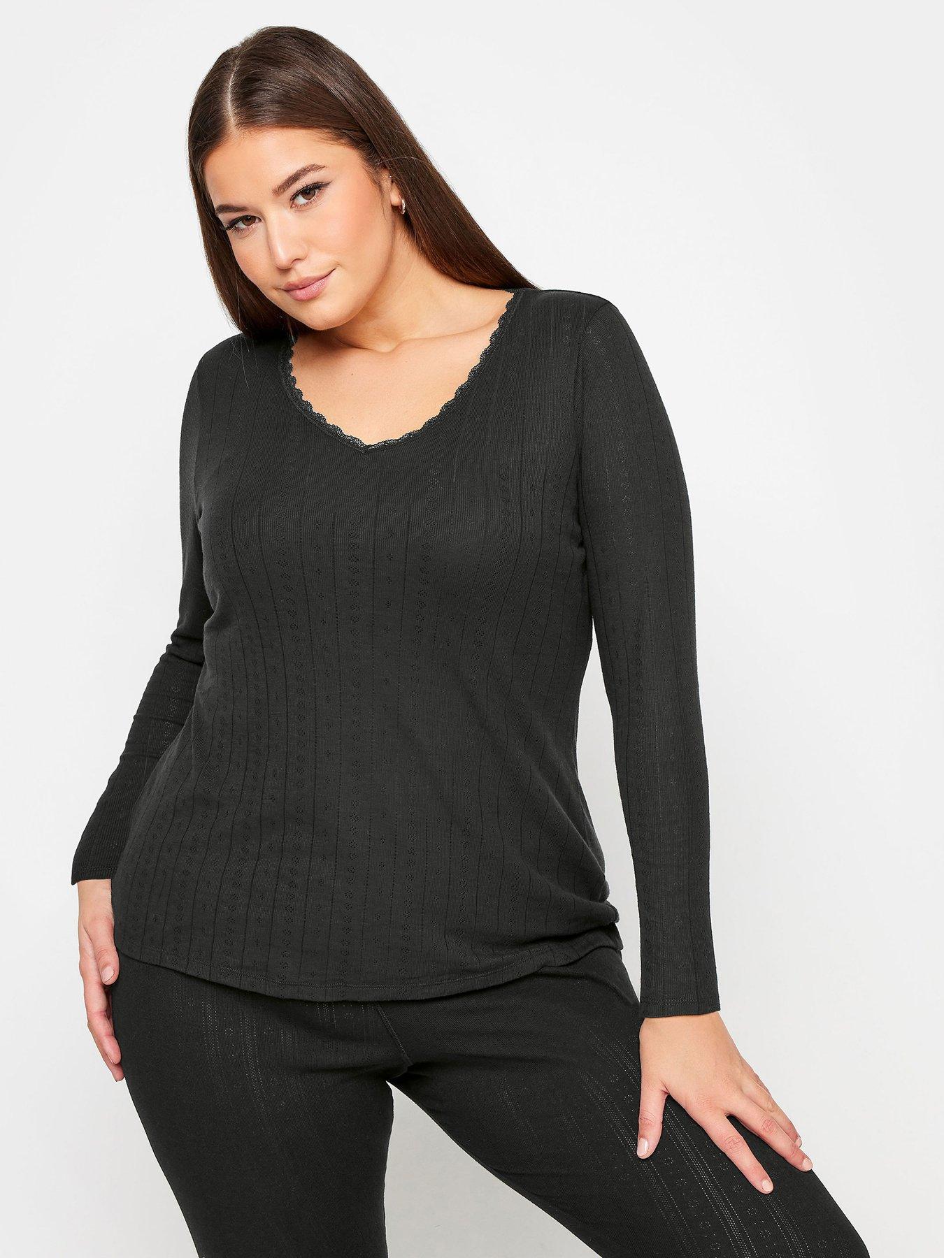 YOURS Plus Size Black Pointelle Thermal Vest Top