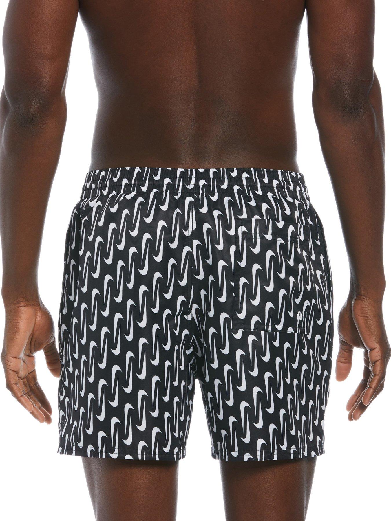 nike swimming 5inch volley shorts with all over swoosh print in black