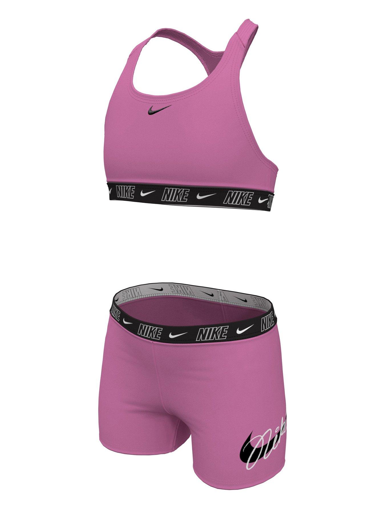 Nike Logo Tape Girl's Racerback Bikini & Short Set-pink | Very.co.uk