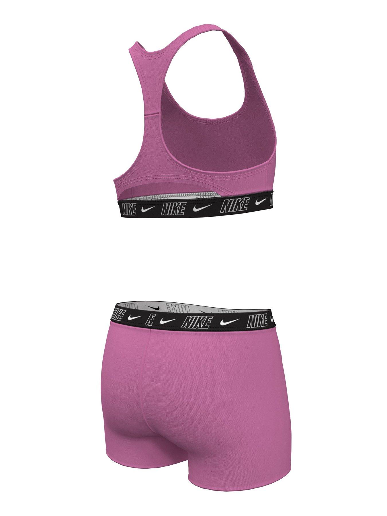 Nike Logo Tape Girls Racerback Bikini And Short Set Pink Uk