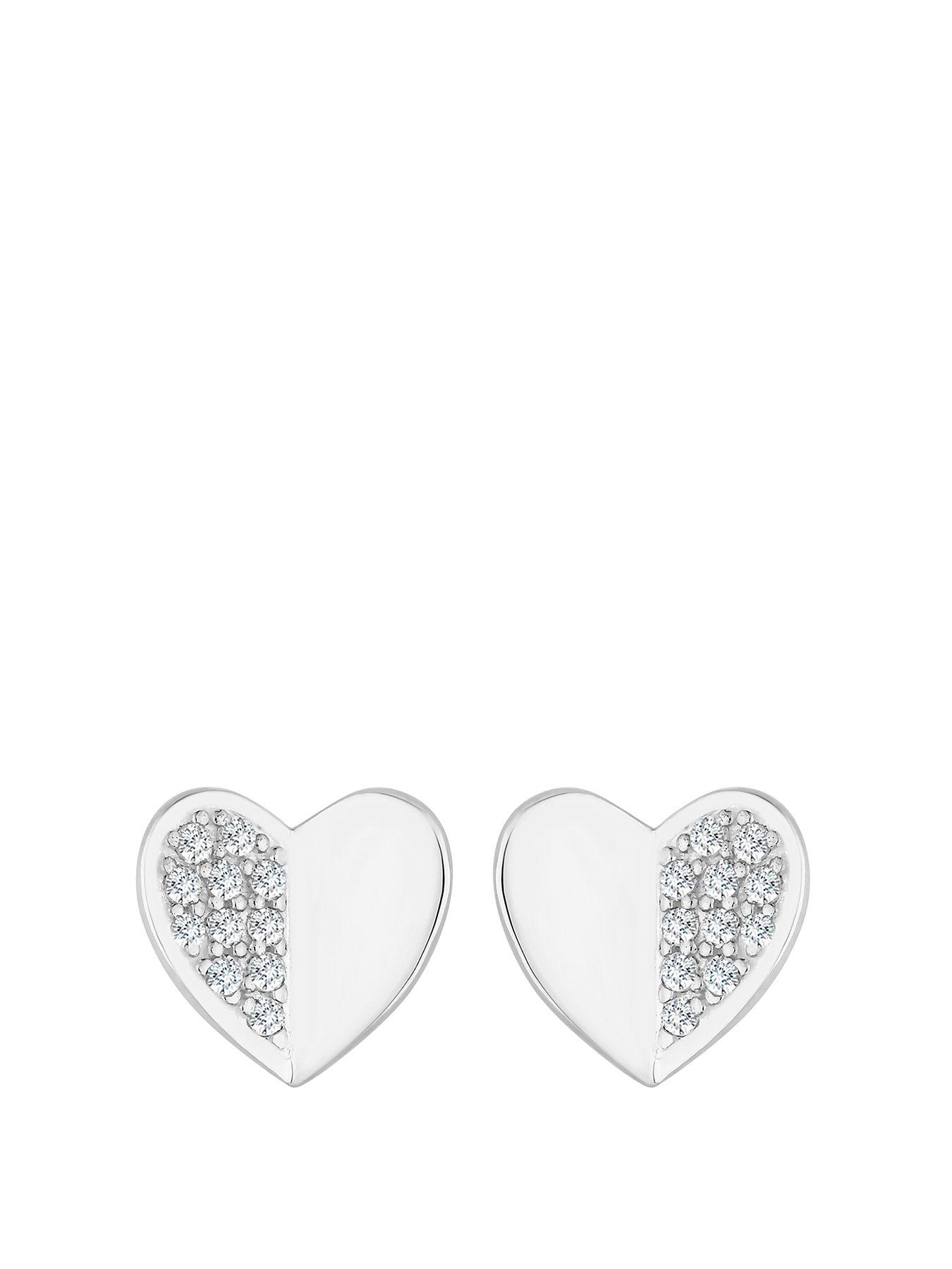 Product photograph of Simply Silver Sterling Silver 925 Mini Heart Polished And Pave Stud Earrings from very.co.uk