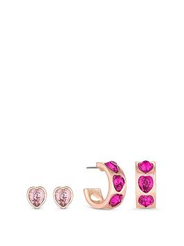 lipsy rose gold and fuchsia pink heart stud and hoop earrings - pack of 2