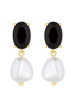jon richard gold plated cubic zirconia jet stone and pearl drop earrings
