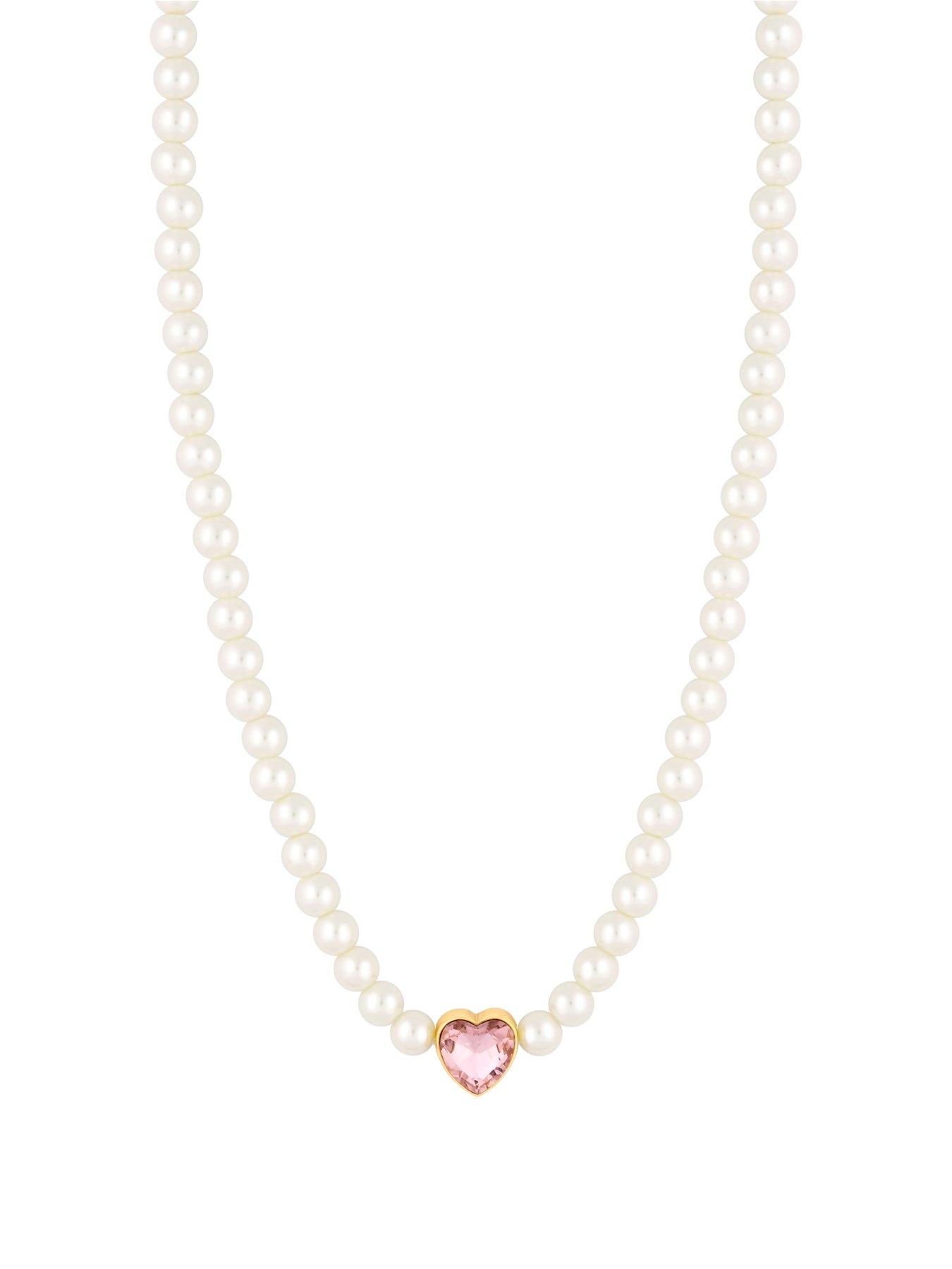 Pearl Pink Heart Choker Necklace Gift Boxed