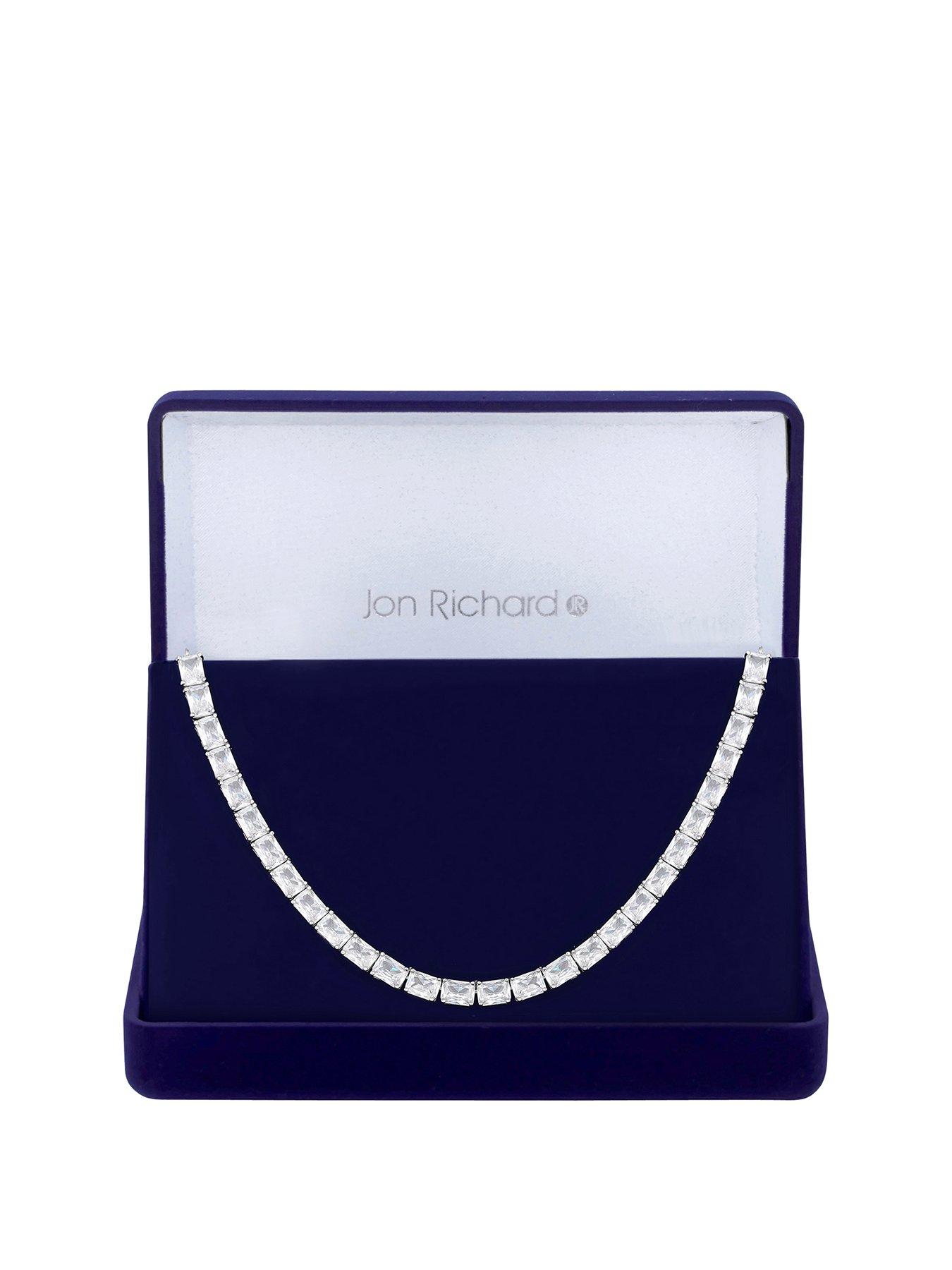Product photograph of Jon Richard Rhodium Plated Cz Baguette Toggle Choker Necklace - Gift Boxed from very.co.uk