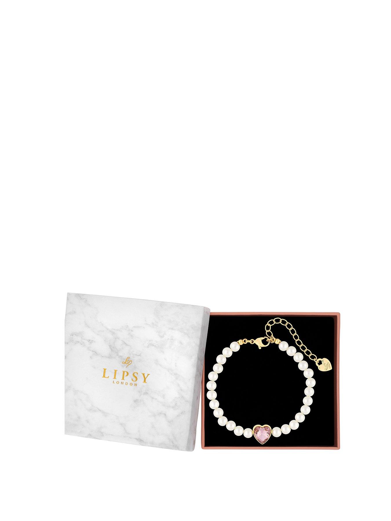 Product photograph of Lipsy Pearl Pink Heart Bracelet - Gift Boxed from very.co.uk