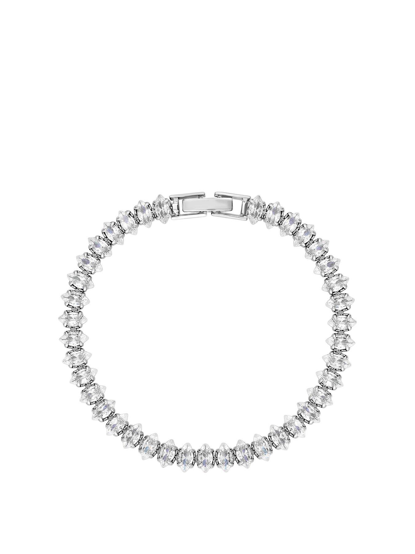 Product photograph of Jon Richard Rhodium Plated Cubic Zirconia Navette Bracelet from very.co.uk