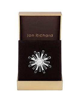 jon richard rhodium plated jet baguette round brooch - gift boxed