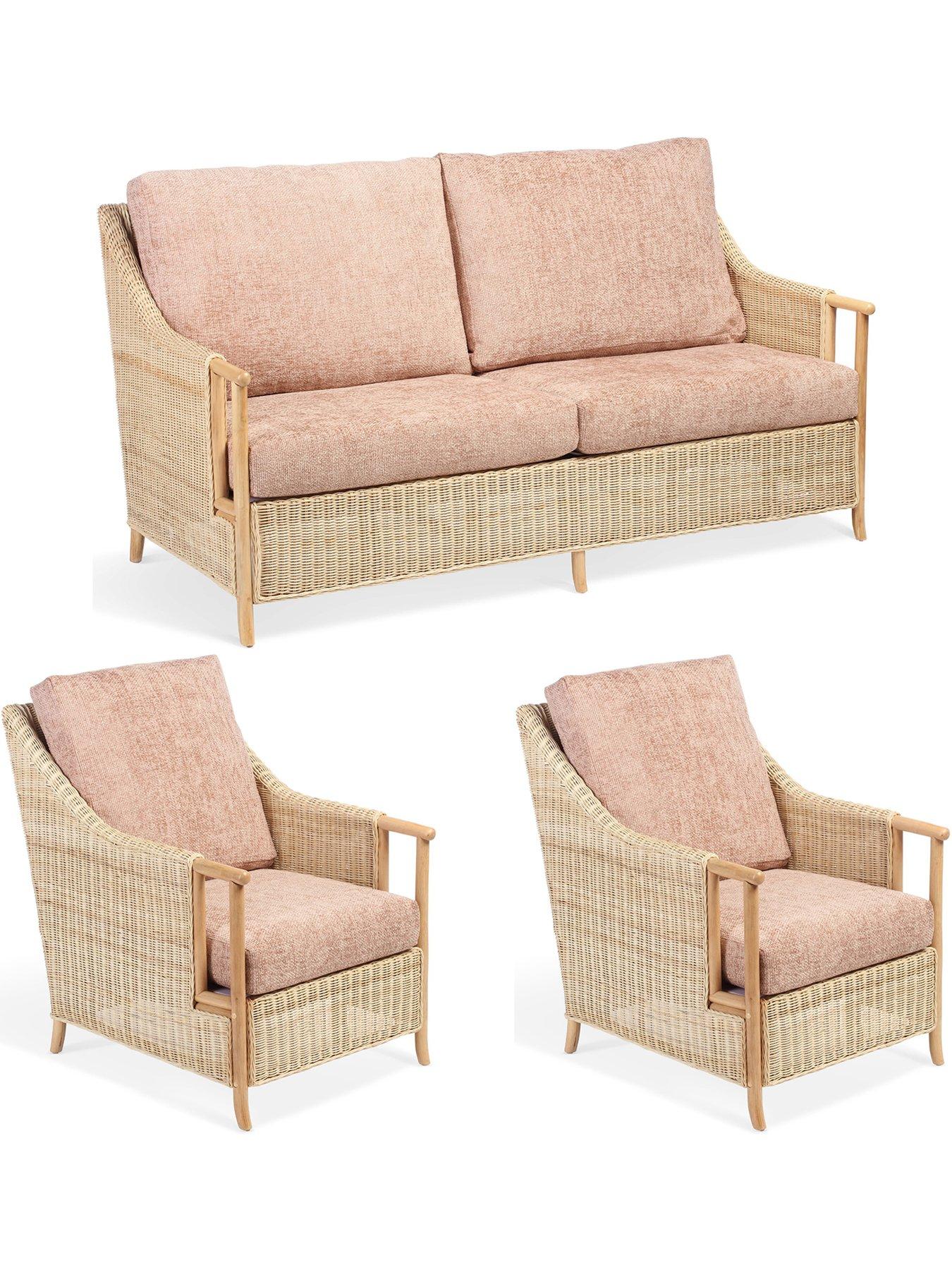 Product photograph of Desser Eden 3-seater 3pc Conservatory Furniture Set from very.co.uk