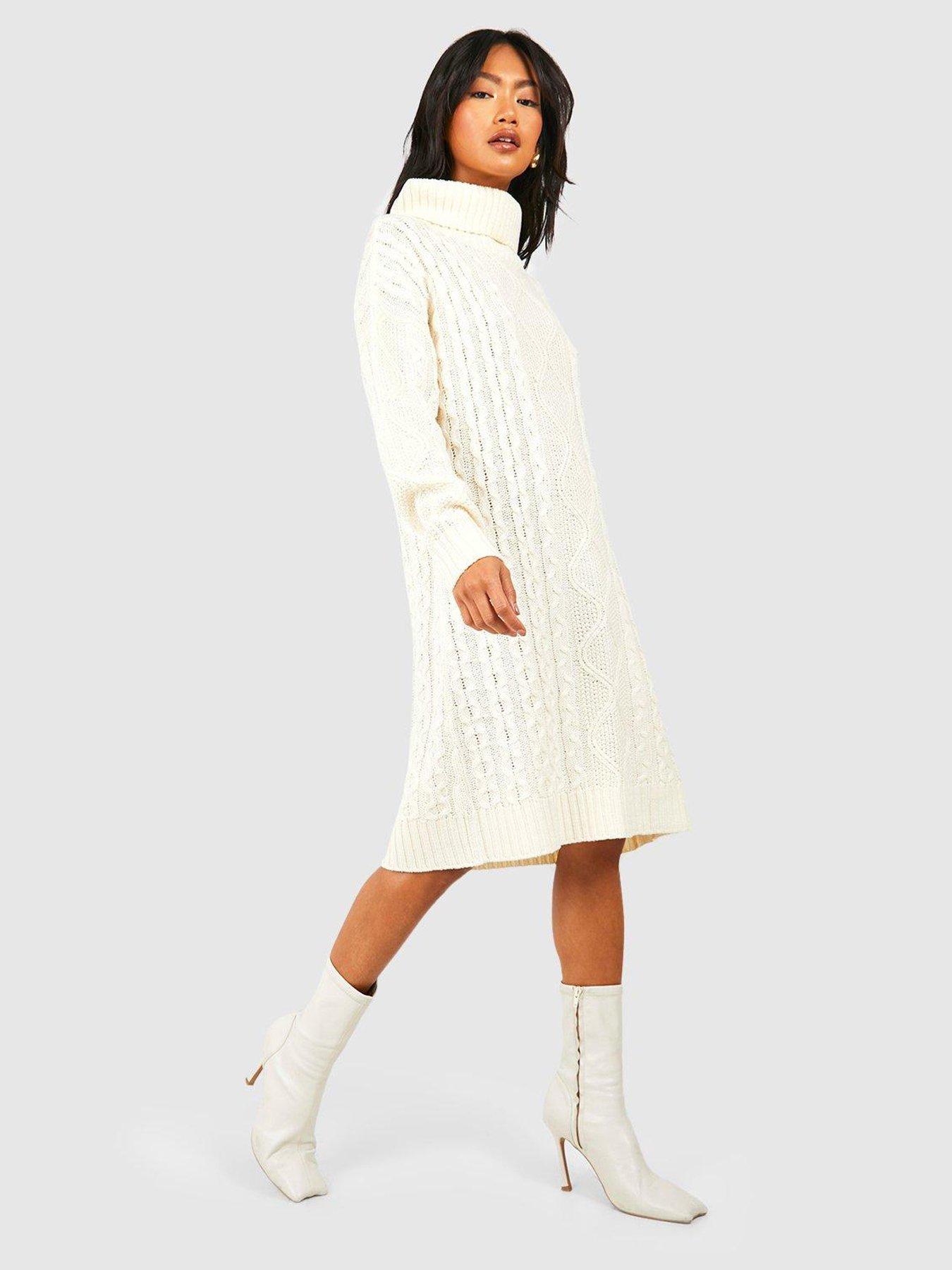 Grey Roll Neck Cable Knit Dress – AX Paris