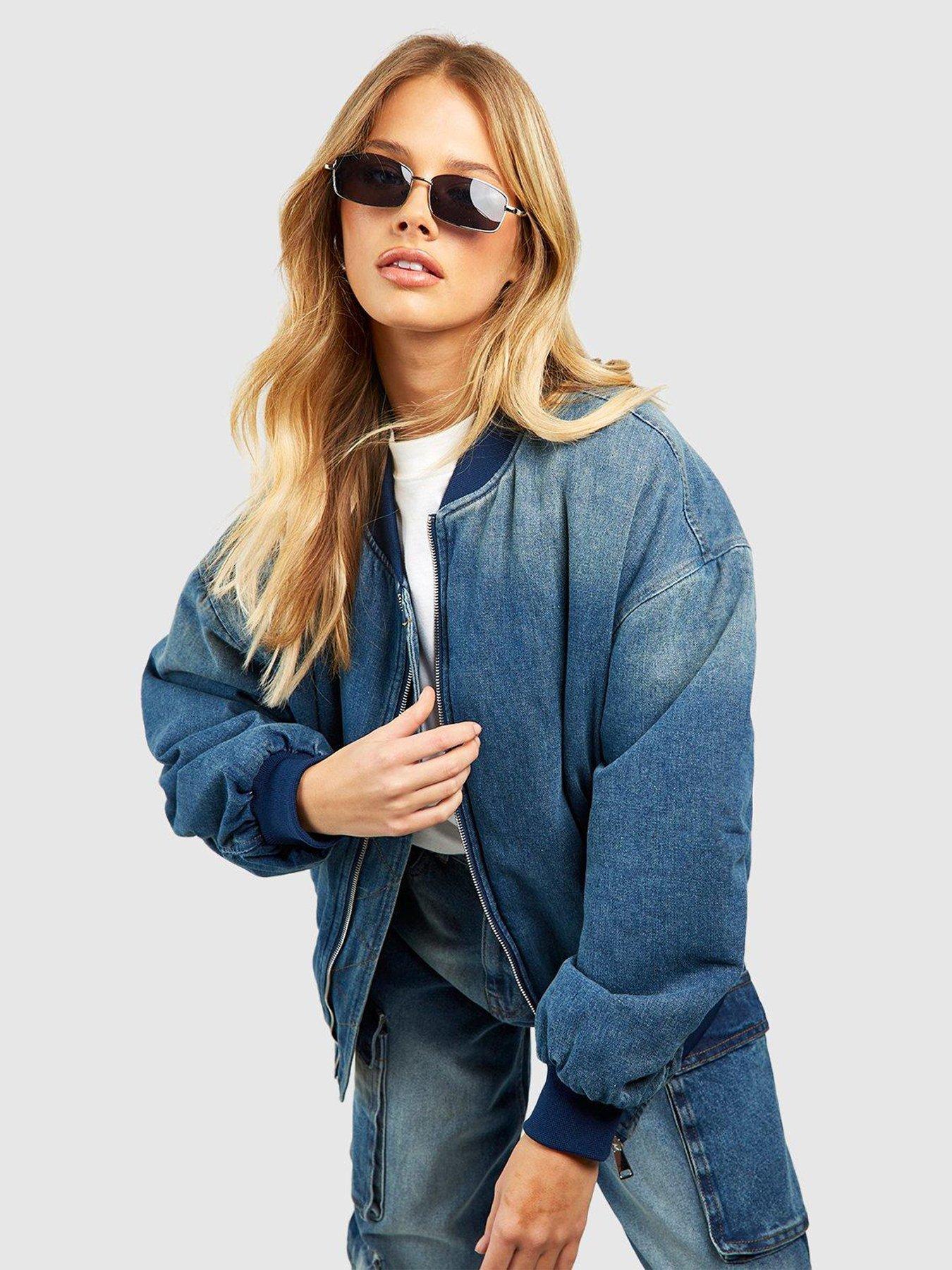 Oversized denim shop bomber jacket