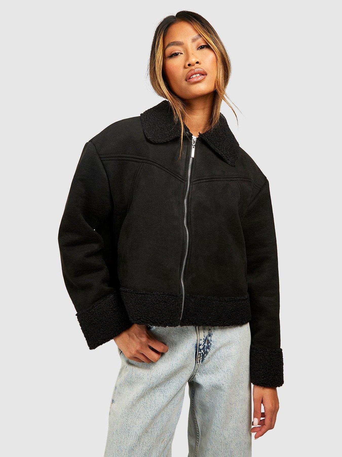 Petite crop borg trim flying clearance jacket