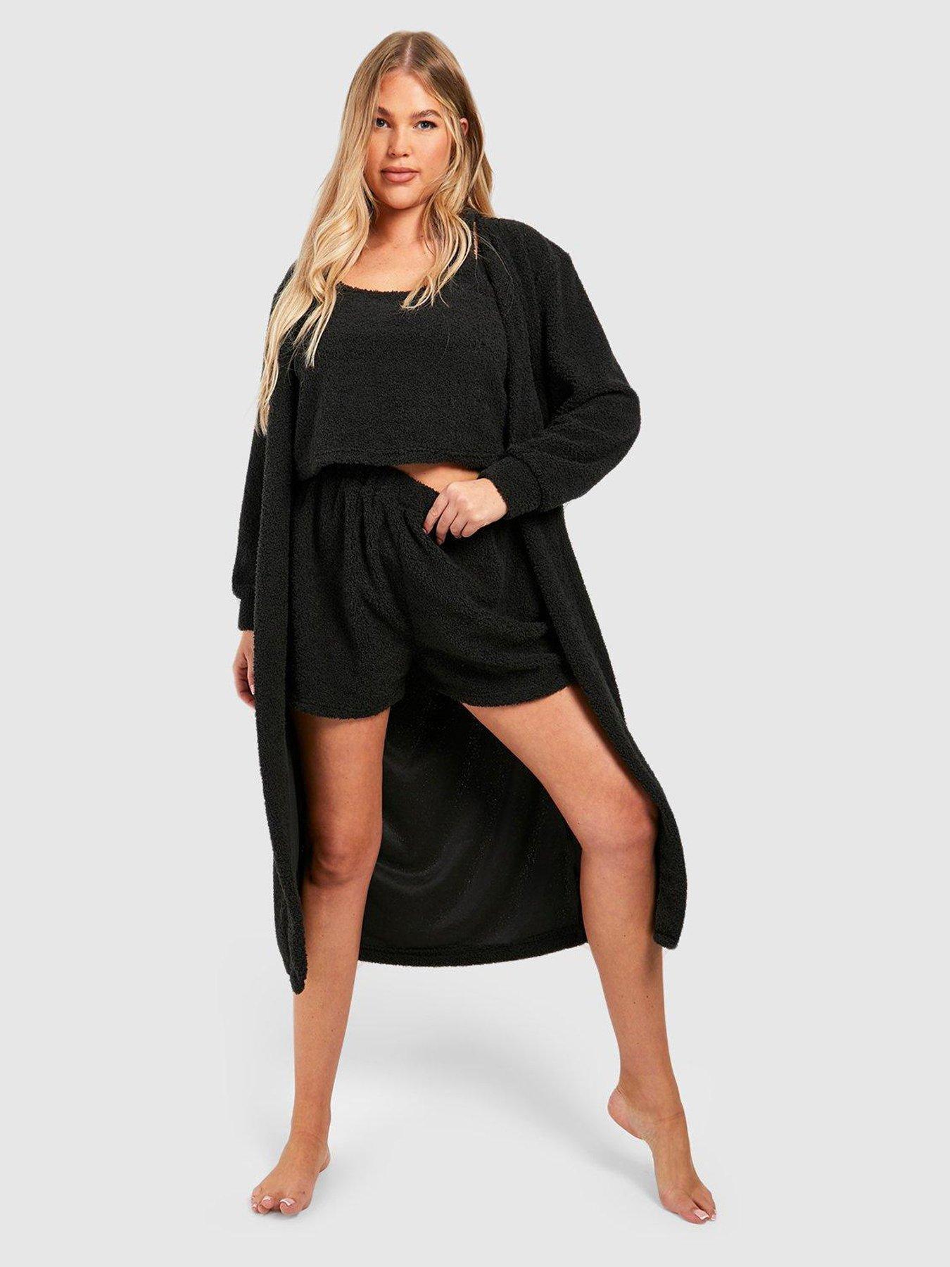 Boohoo Plus Fluffy Borg Maxi Lounge Cardigan Black very