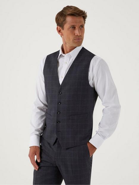 skopes-baines-single-breasted-check-standard-fit-waistcoat-dark-grey