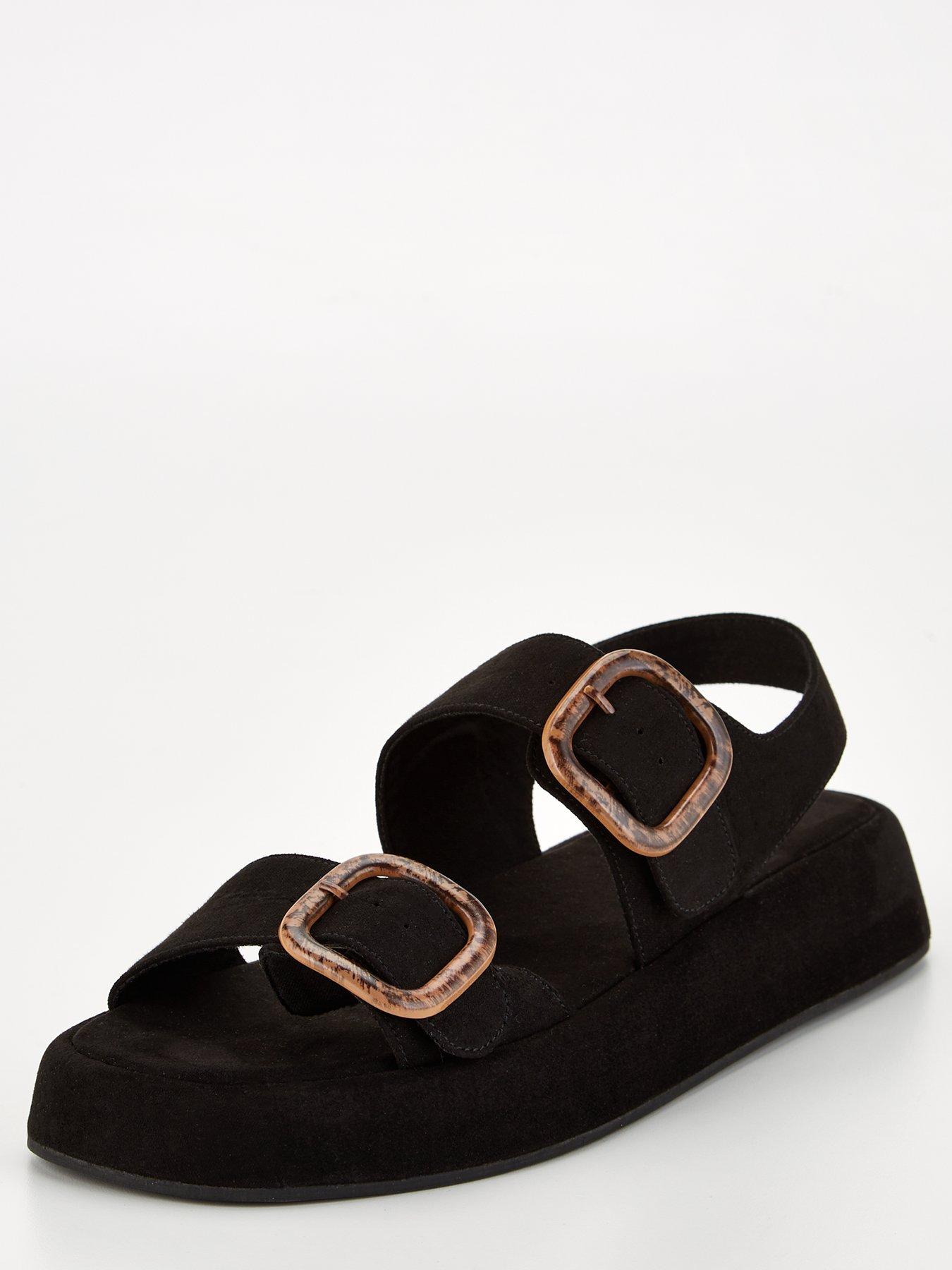 V by Very Double Buckle Wedge Sandal Black Very.co.uk