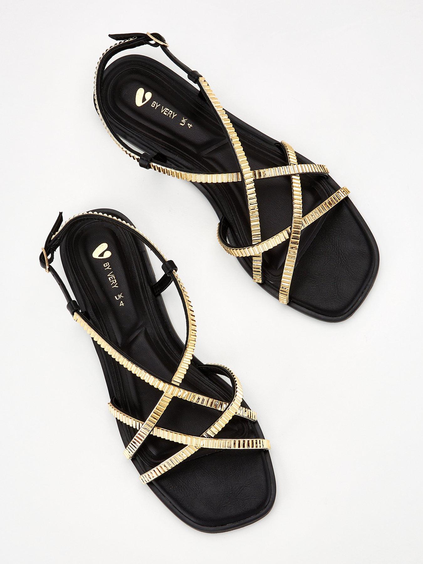 Wide Fit Strappy Flat Sandal Black