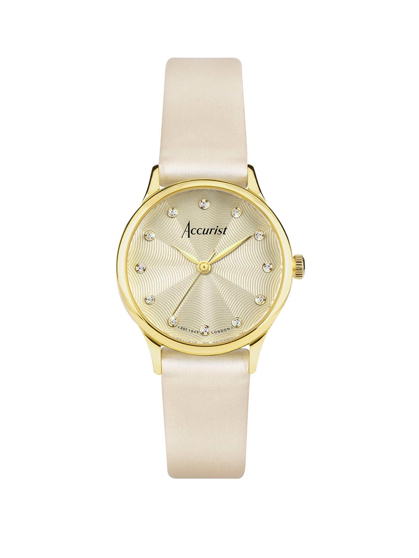 Product photograph of Accurist Women S Dress Cream Leather Strap 28mm Analogue Watch from very.co.uk