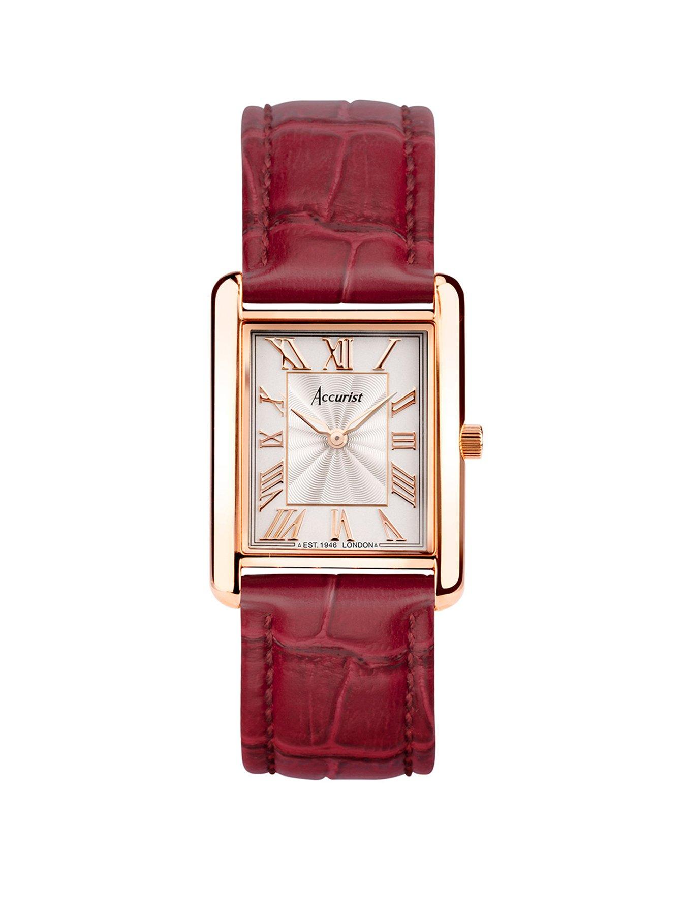 Product photograph of Accurist Women S Rectangle Burgundy Leather Strap 26mm Analogue Watch from very.co.uk