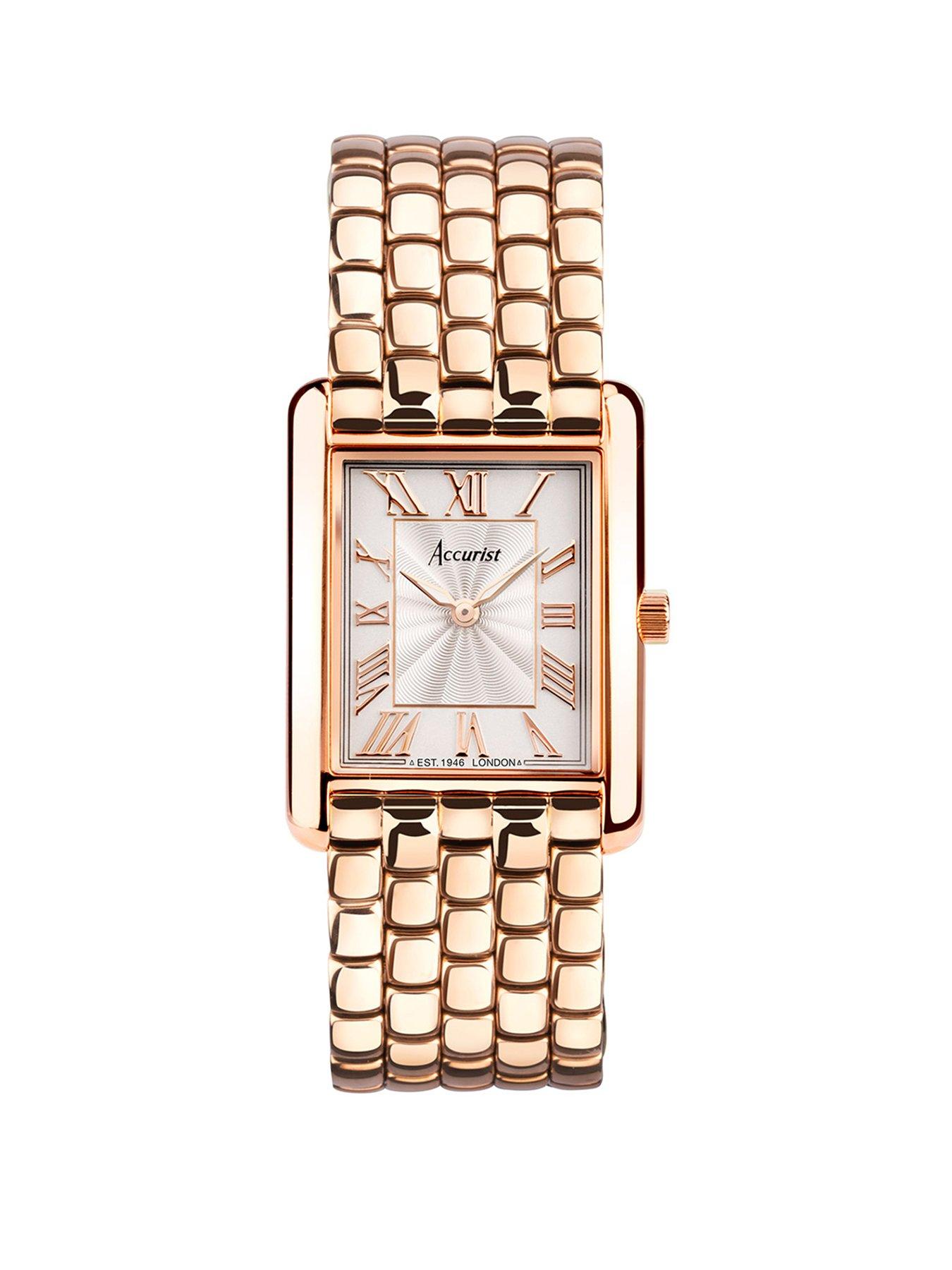 Product photograph of Accurist Women S Rectangle Rose Gold Stainless Steel Bracelet 26mm Analogue Watch from very.co.uk