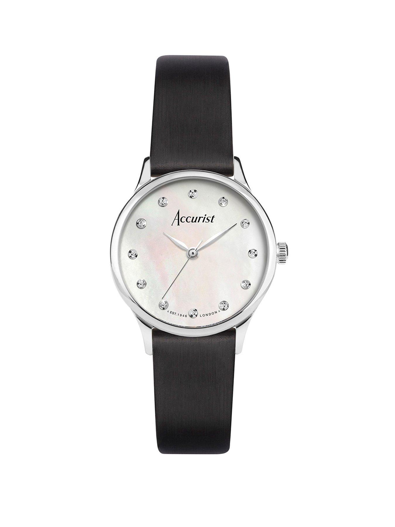 Product photograph of Accurist Women S Dress Black Leather Strap 28mm Analogue Watch from very.co.uk