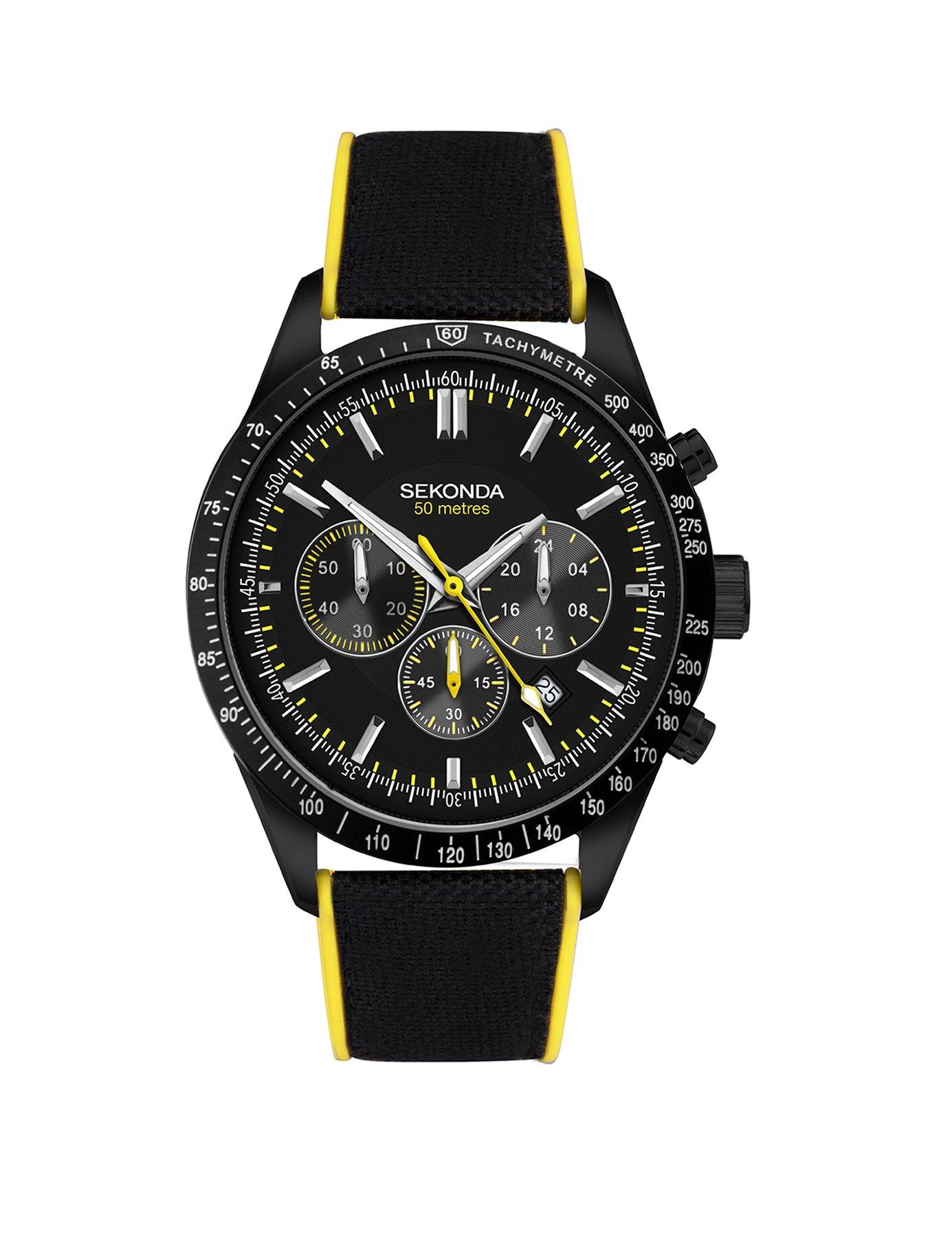 Product photograph of Sekonda Mens Velocity Black Canvas Strap 45mm Chronograph Watch from very.co.uk