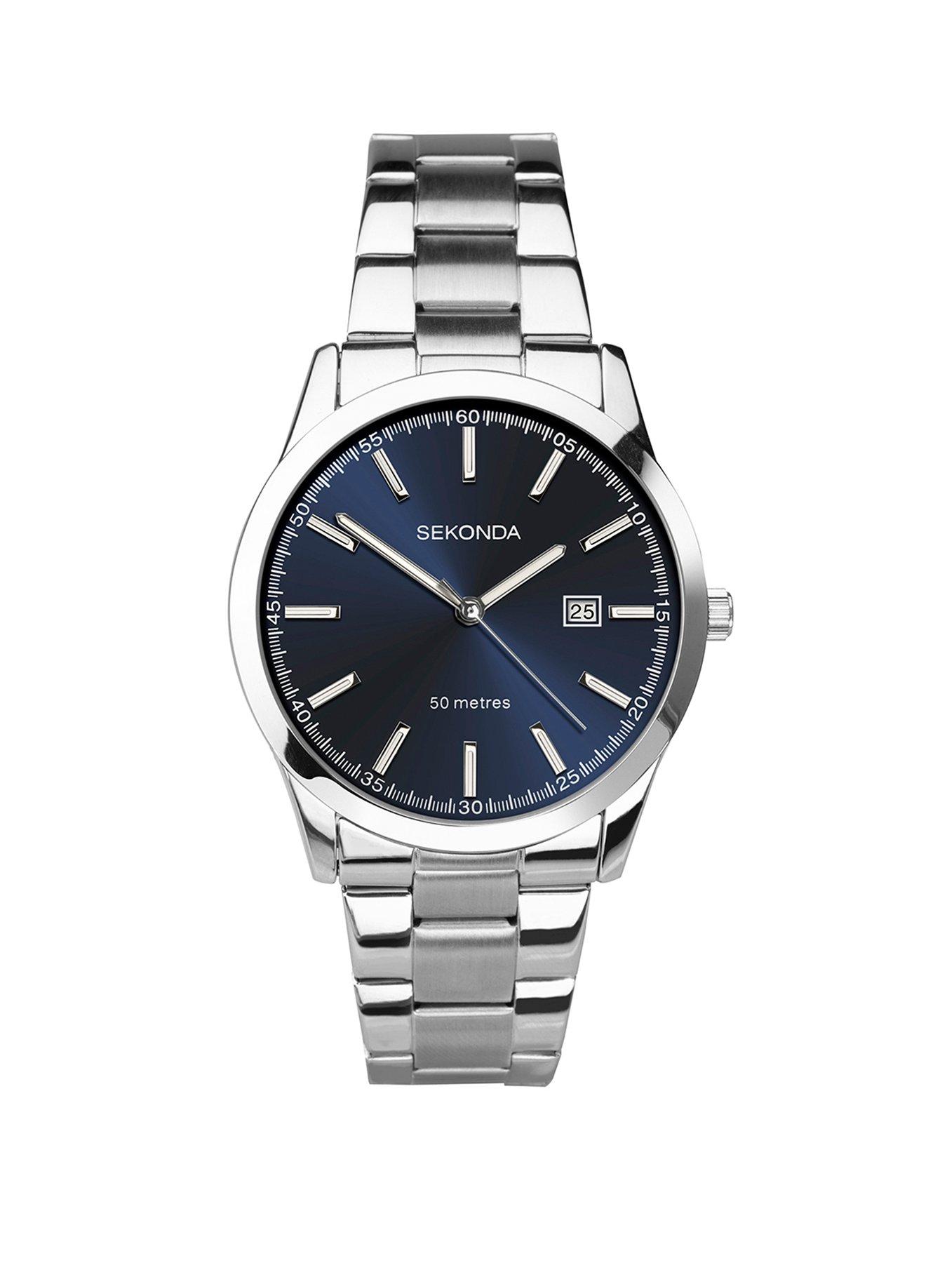 Product photograph of Sekonda Mens Taylor Silver Stainless Steel Bracelet 41mm Analogue Watch from very.co.uk