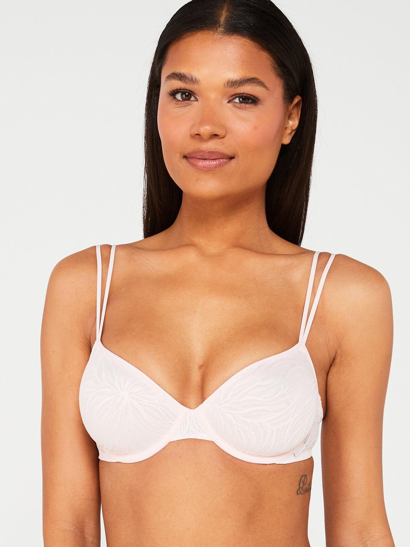 Calvin Klein Semi-sheer Floral-embroidered Stretch-lace Underwired Bra in  Pink