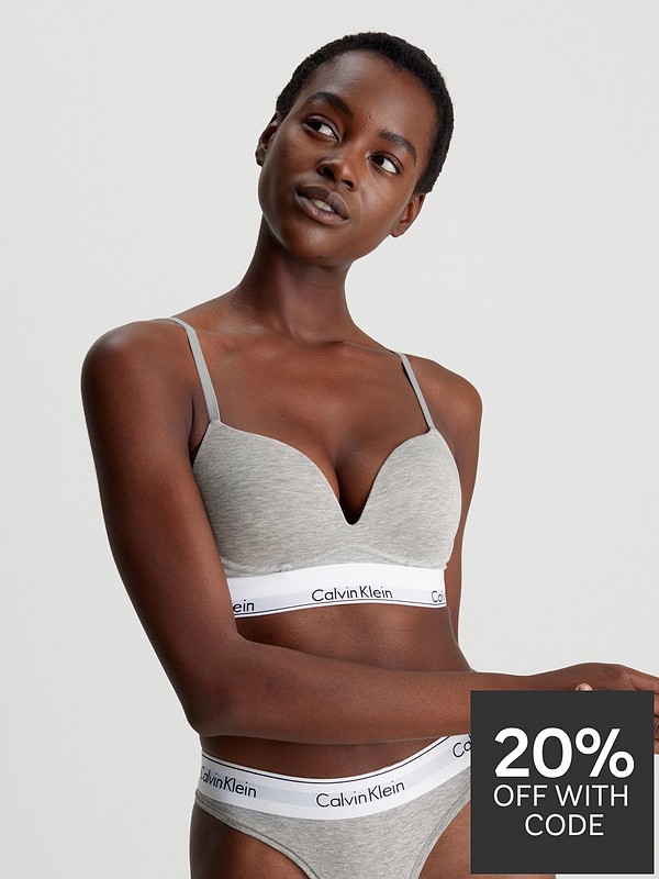 Calvin Klein Modern Cotton Plunge Push-up Bra - Grey