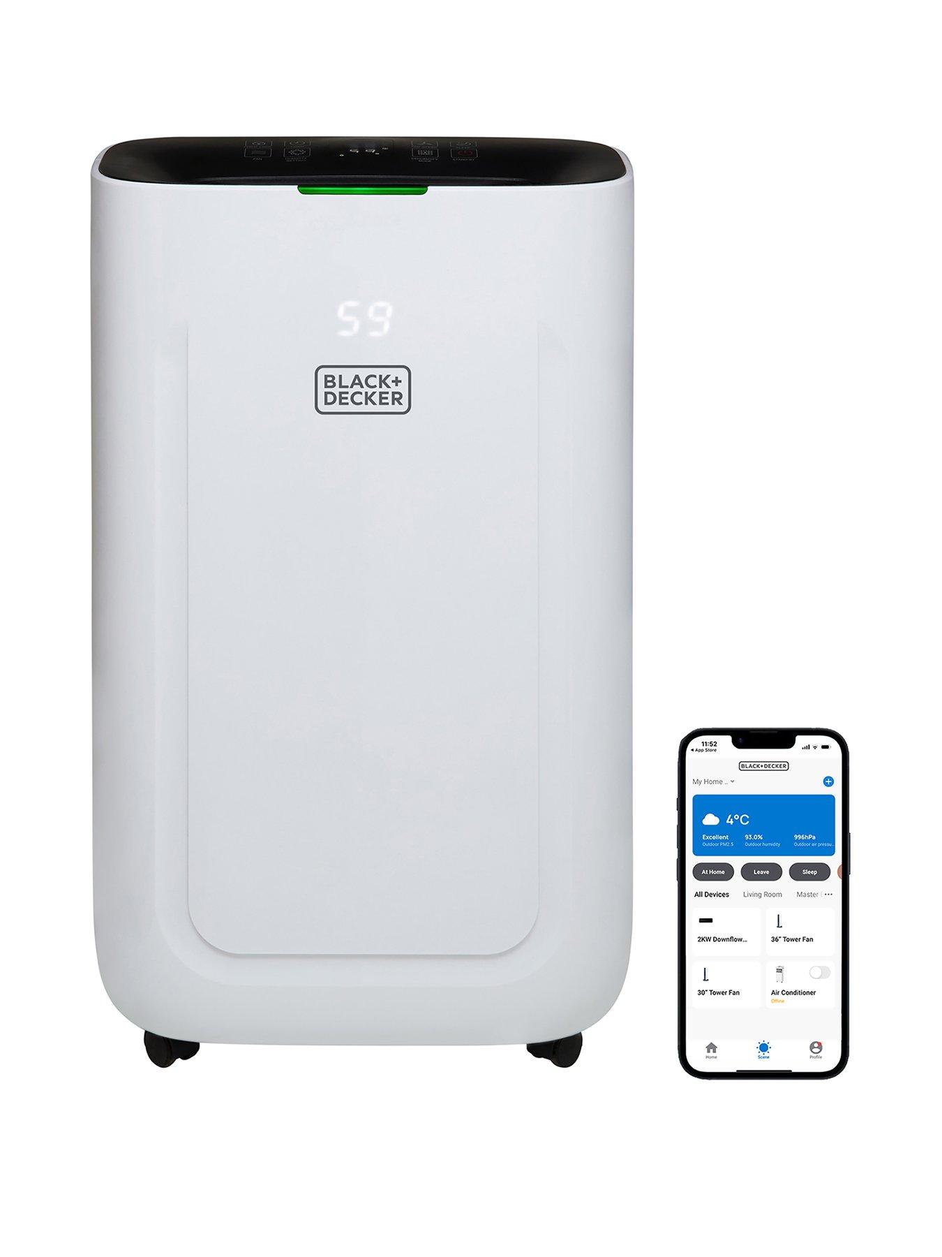 Black & Decker BXEH60014GB 20L Smart Dehumidifier, 4 Modes, Quiet, 6.5L Water Tank, 24 Hour Timer, White
