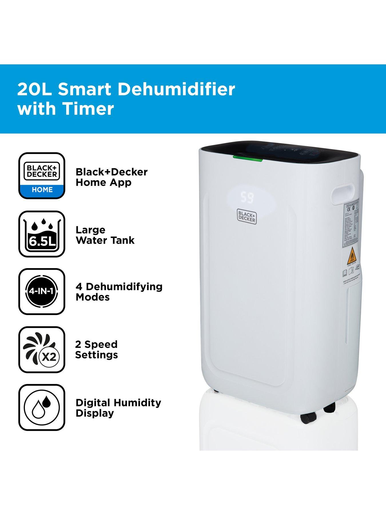 Image 2 of 7 of Black & Decker BXEH60014GB 20L Smart Dehumidifier, 4 Modes, Quiet, 6.5L Water Tank, 24 Hour Timer, White
