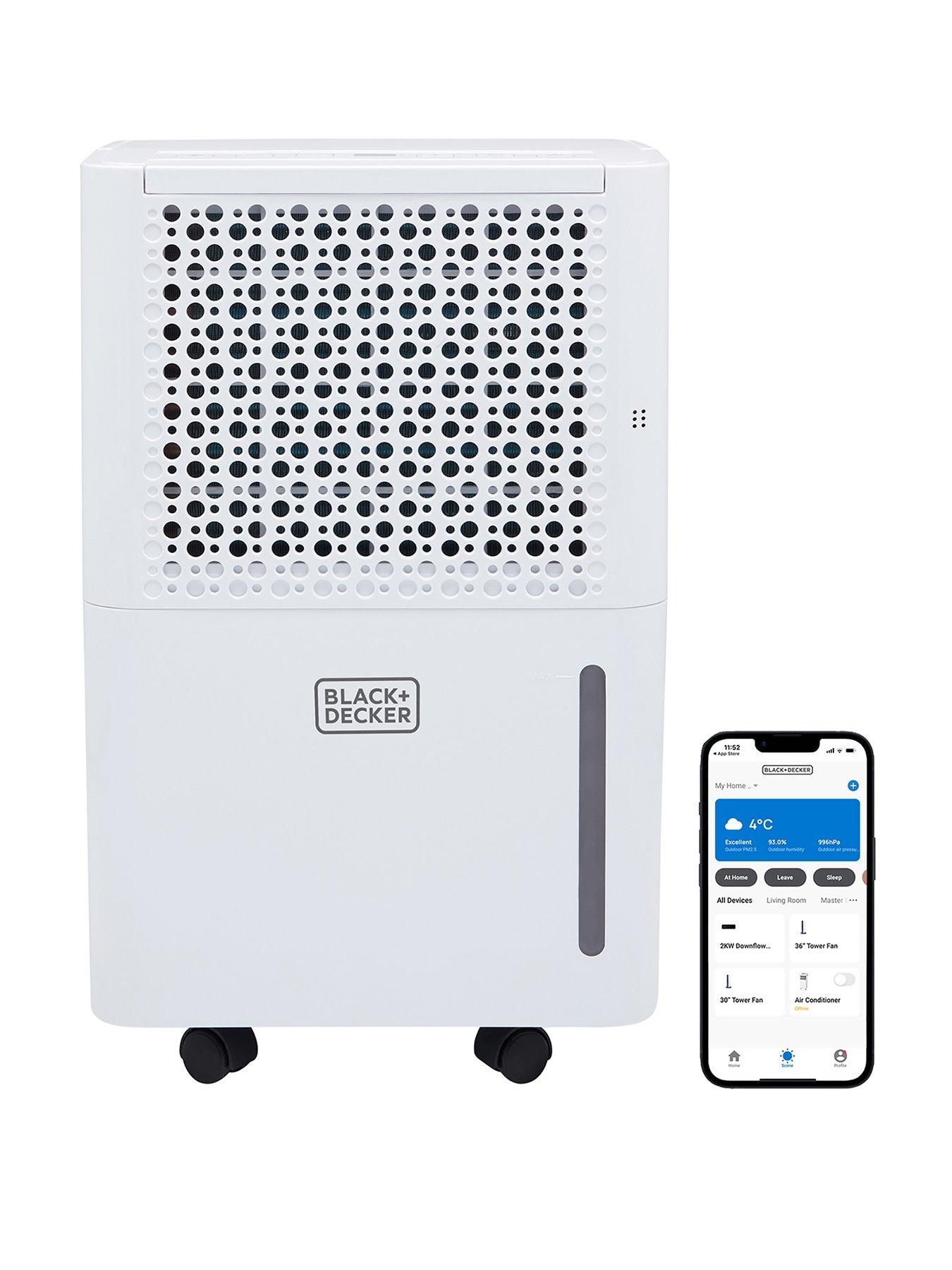Black & Decker 12L Smart Dehumidifier  &  Ionizer, Quiet, 2.1L Water Tank, 24hr Timer, White