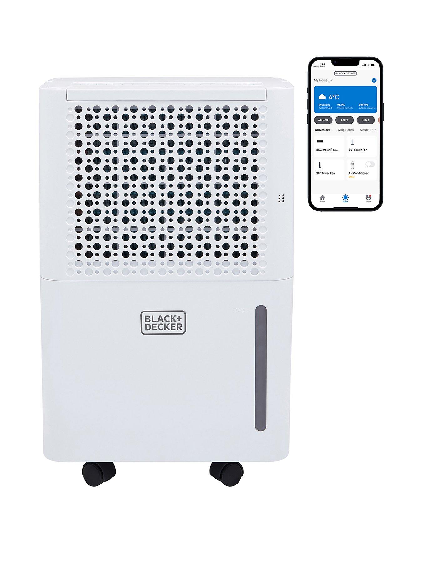 Black & Decker 12L Smart Dehumidifier  &  Ionizer, Quiet, 2.1L Water Tank, 24hr Timer, White