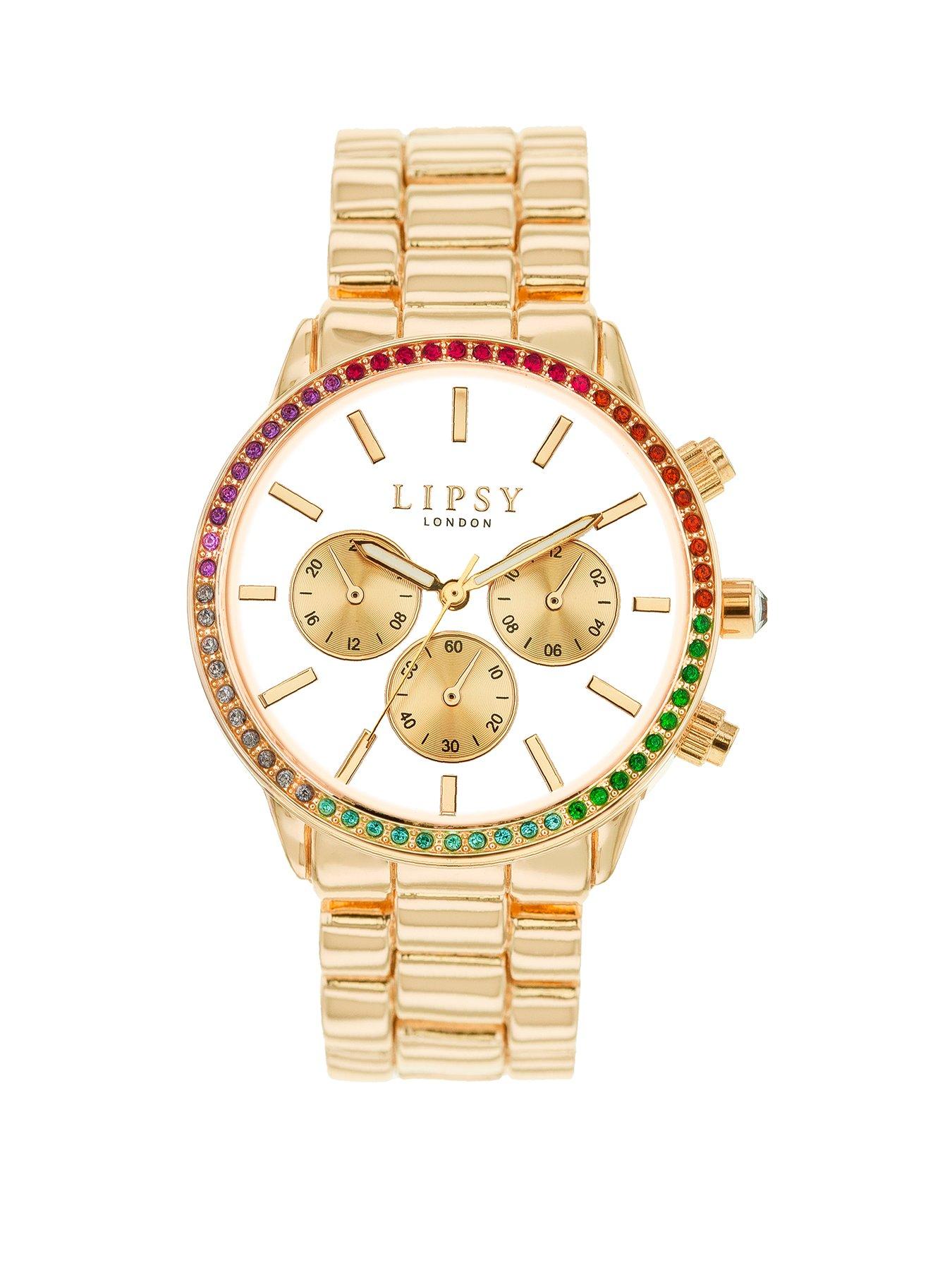Product photograph of Lipsy Gold Bracelet Watch With White Dial from very.co.uk