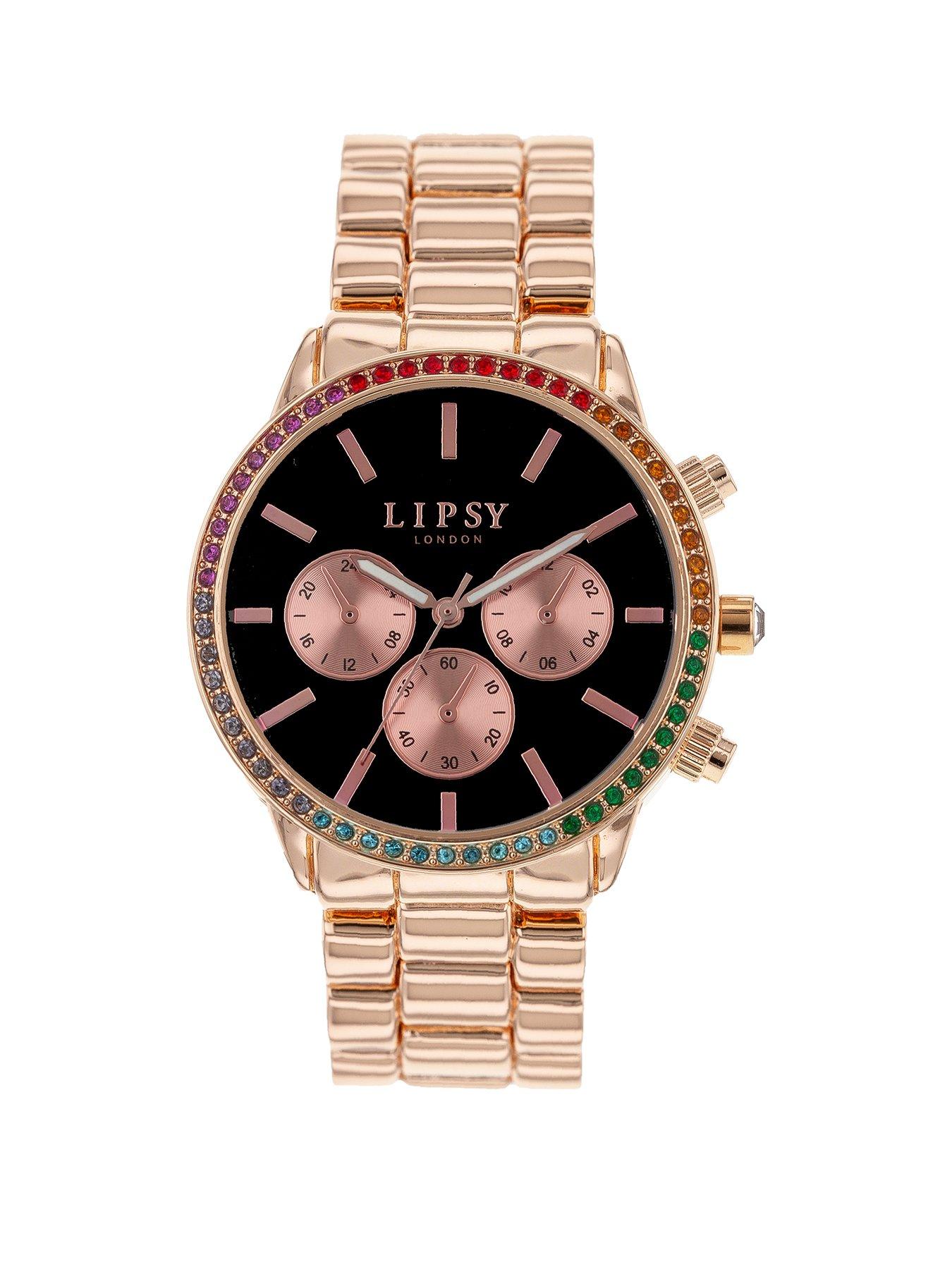 Lipsy Rose Gold Bracelet watch with Black Dial