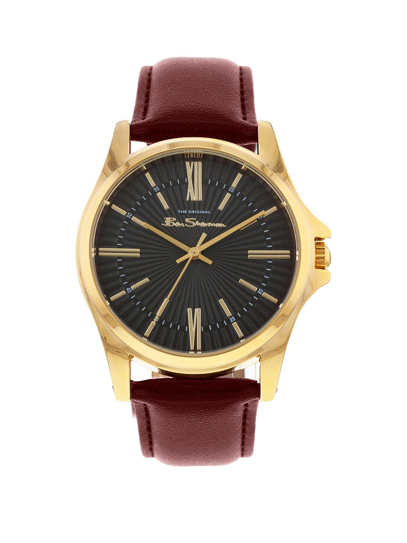 Product photograph of Ben Sherman Brown Pu Strap Watch With Green Dial from very.co.uk
