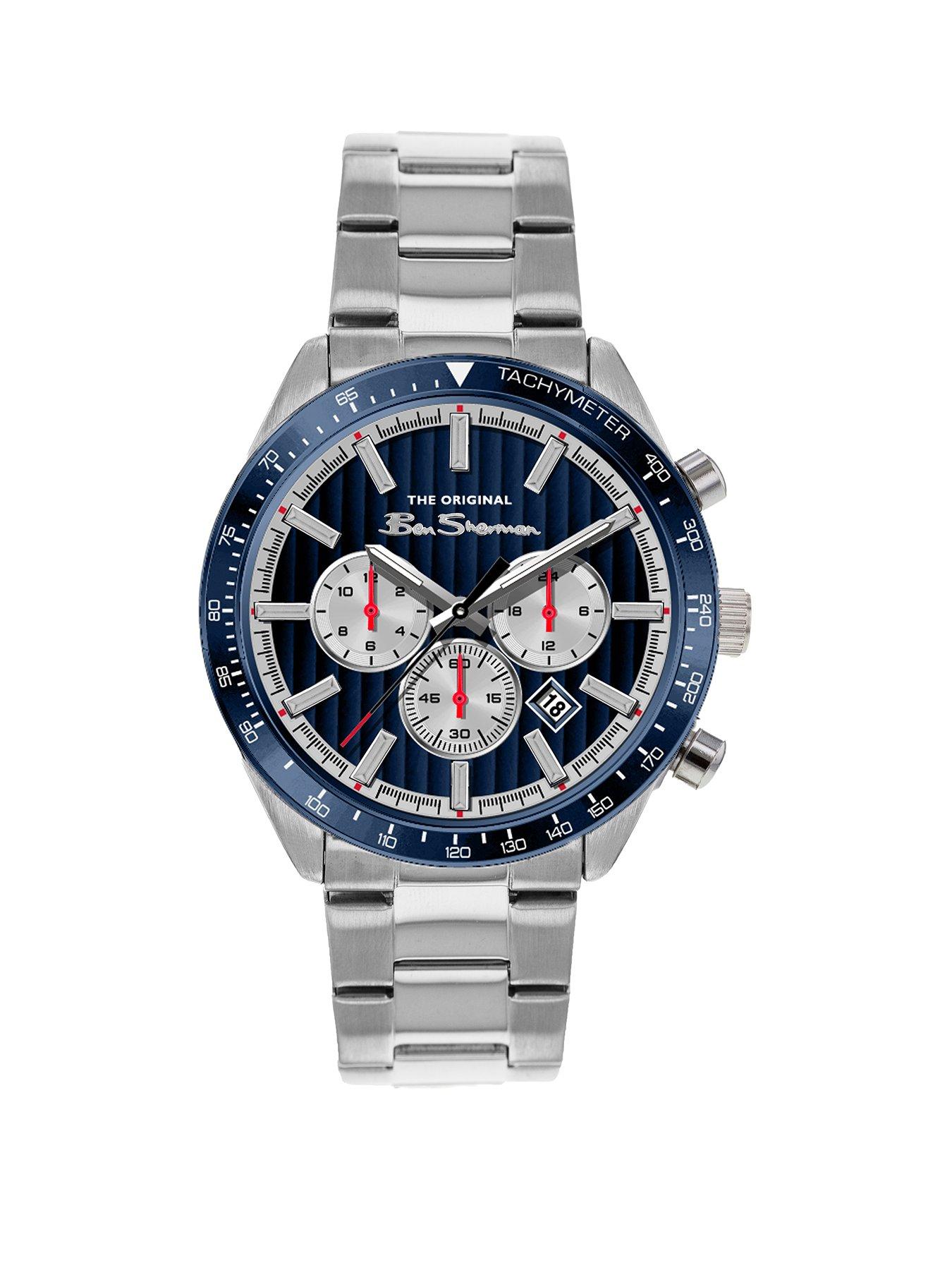 Product photograph of Ben Sherman Silver Stainless Steel Bracelet Watch With Blue Dial from very.co.uk