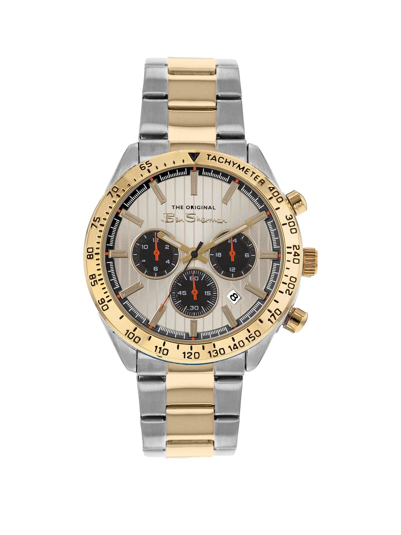 Product photograph of Ben Sherman Silver And Gold Alloy Bracelet Watch With Beige Dial from very.co.uk