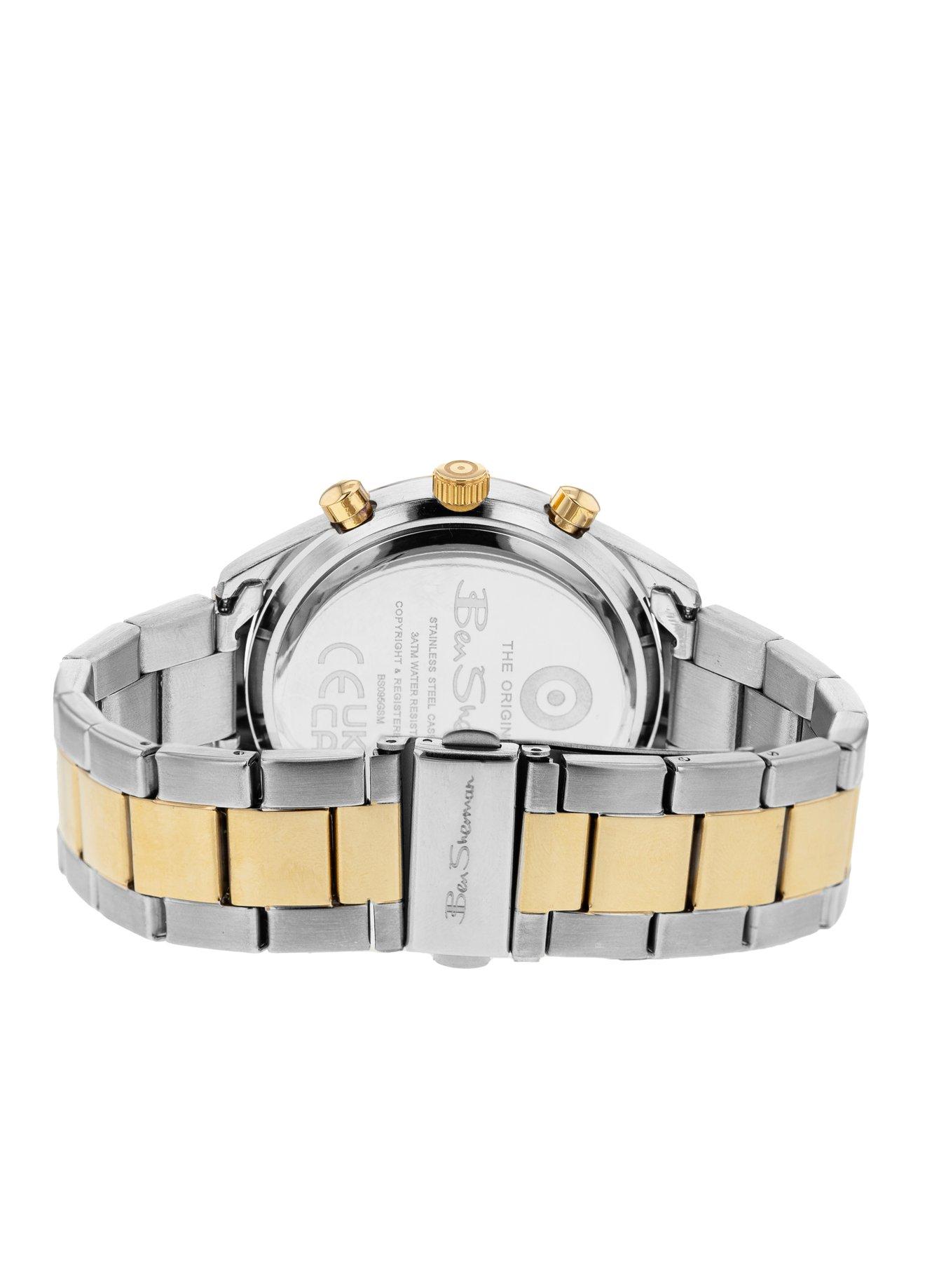 Silver and Gold Alloy Bracelet Watch with Beige Dial