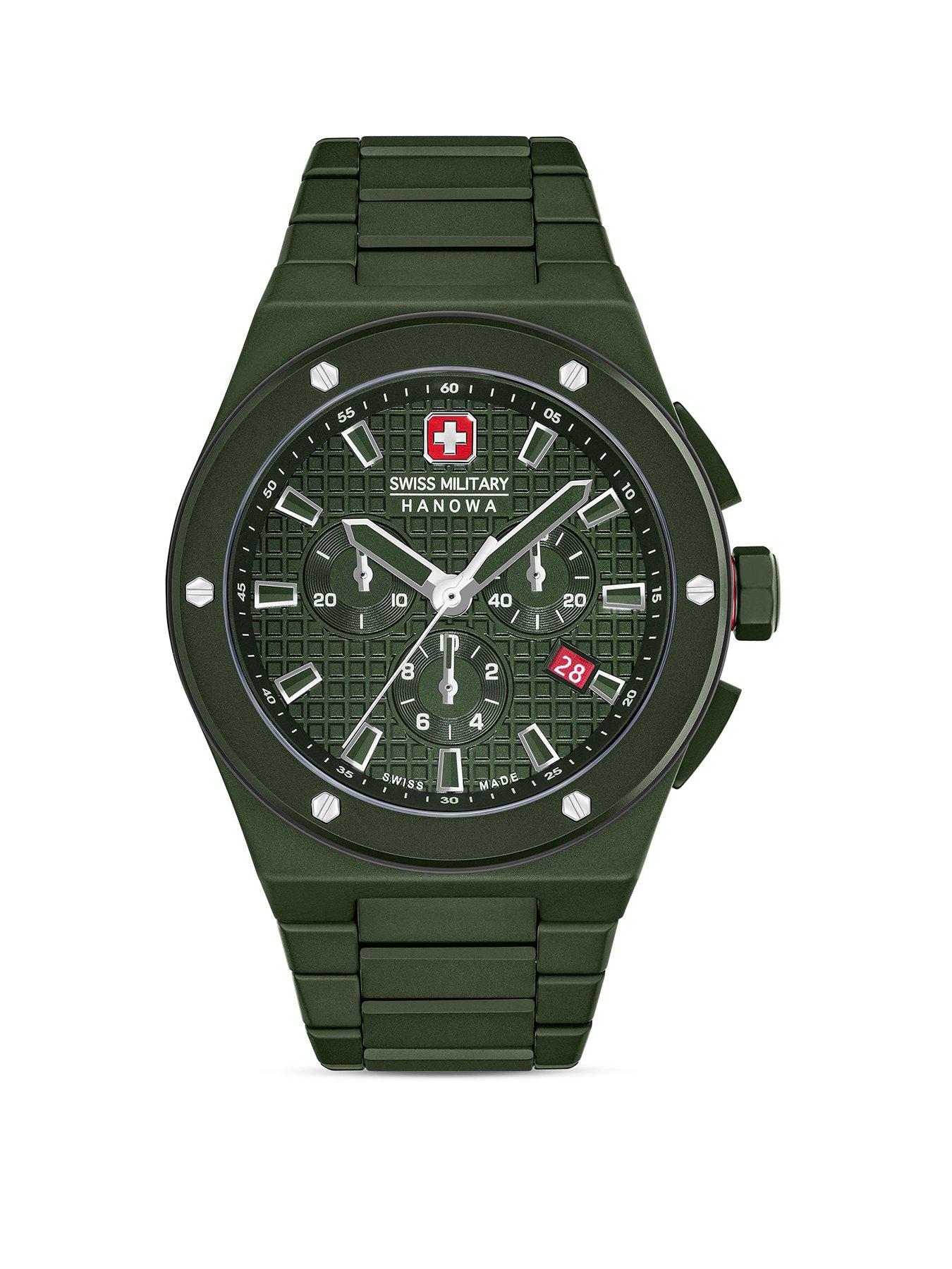 Product photograph of Swiss Military Green Ceramic Bracelet Watch With Green Dial from very.co.uk