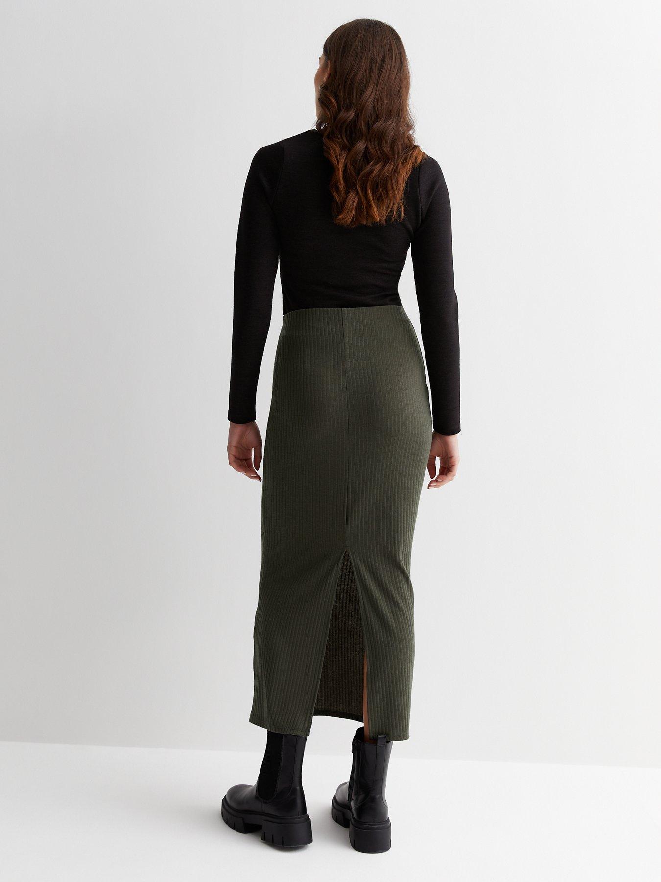 Khaki ribbed outlet skirt