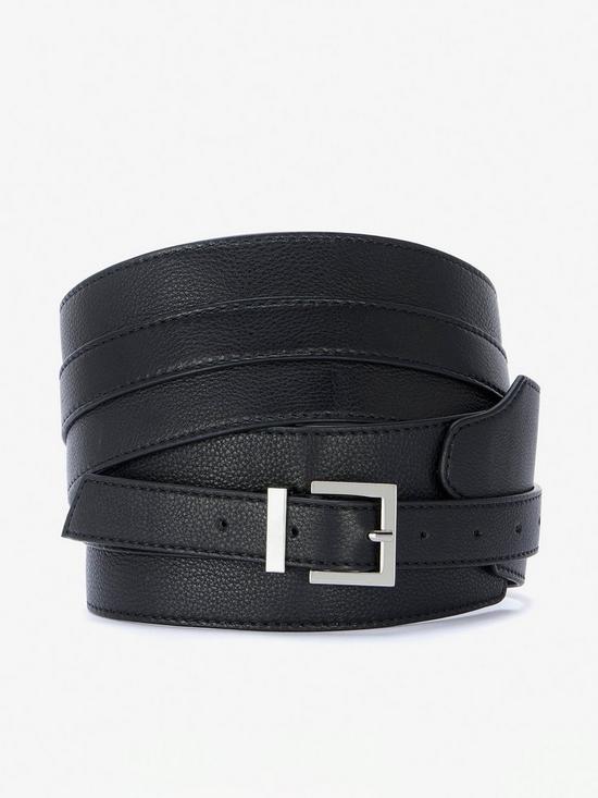 front image of mint-velvet-black-leather-wide-waist-belt