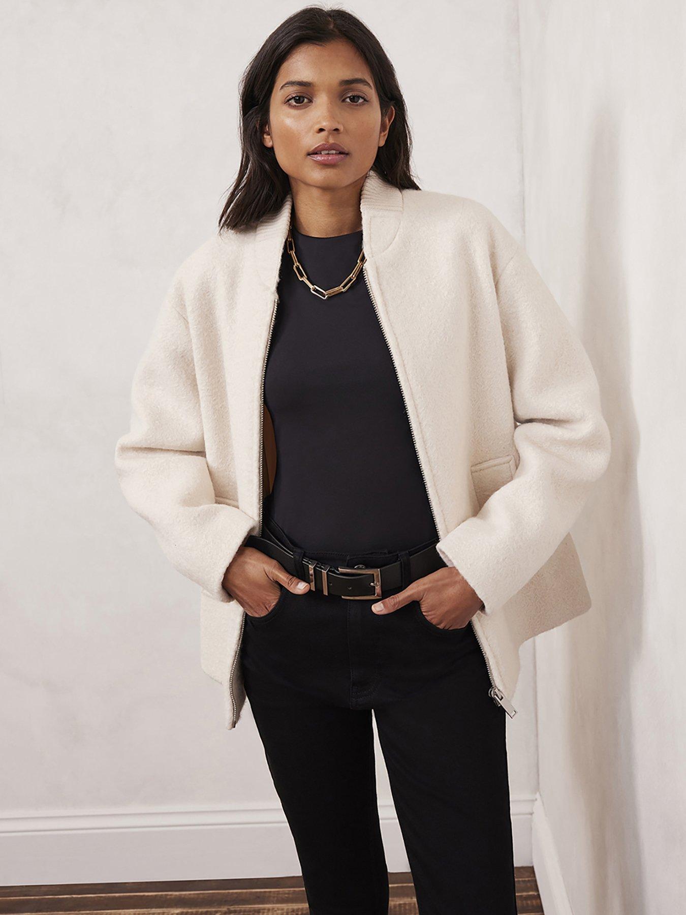 Mint Velvet Cream Boucle Bomber Jacket very.co.uk