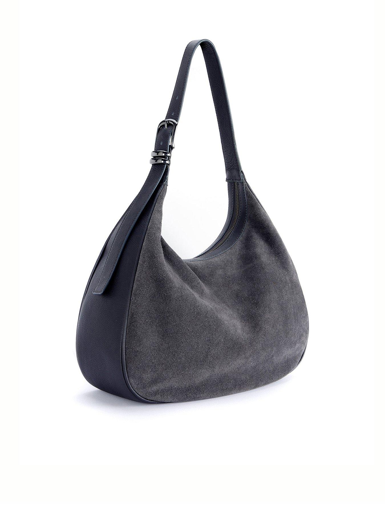 Grey Suede Shoulder Bag