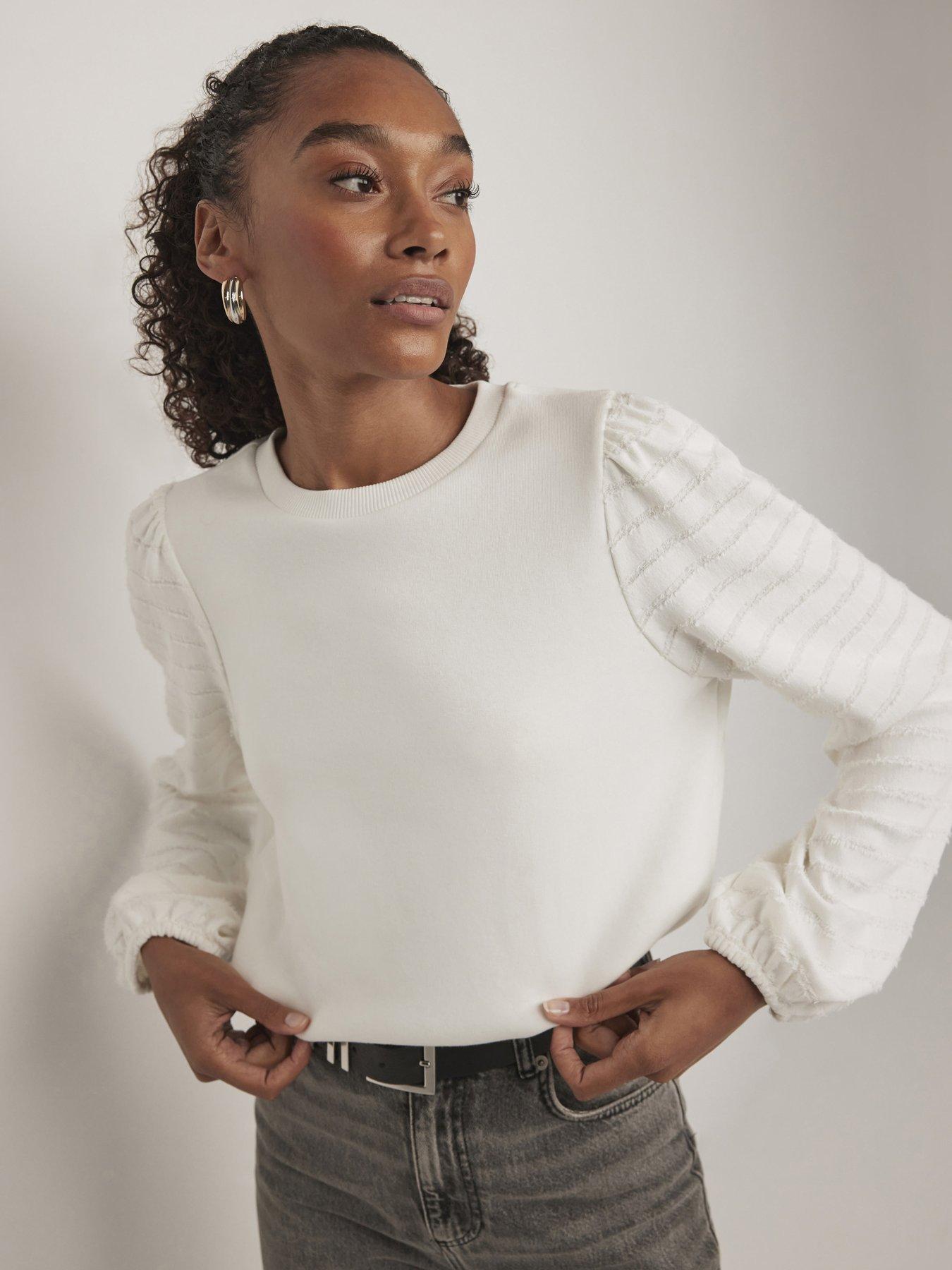 Mint Velvet White Textured Sleeve Jumper | Very.co.uk