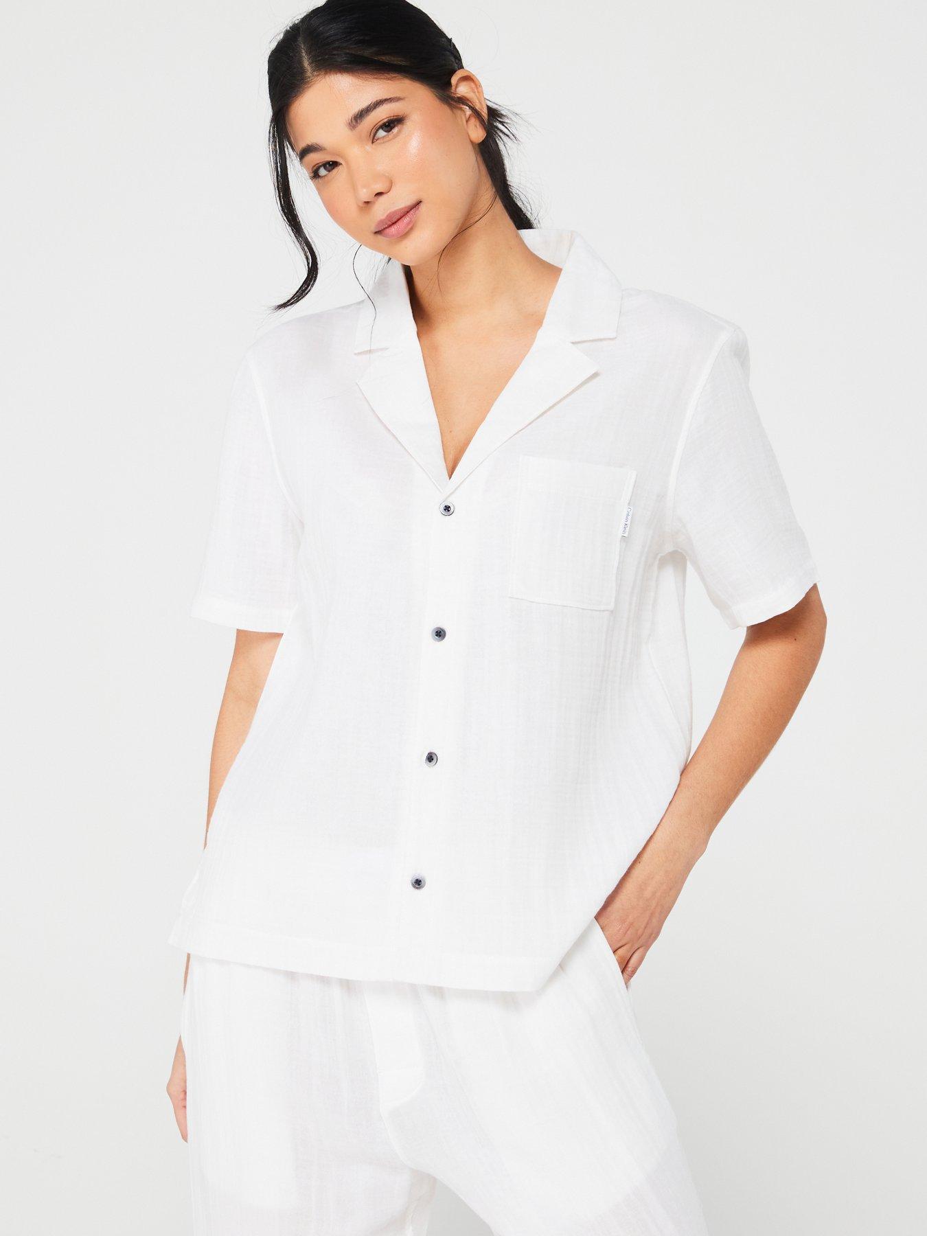 Calvin Klein Button Down Sleep Shirt - White