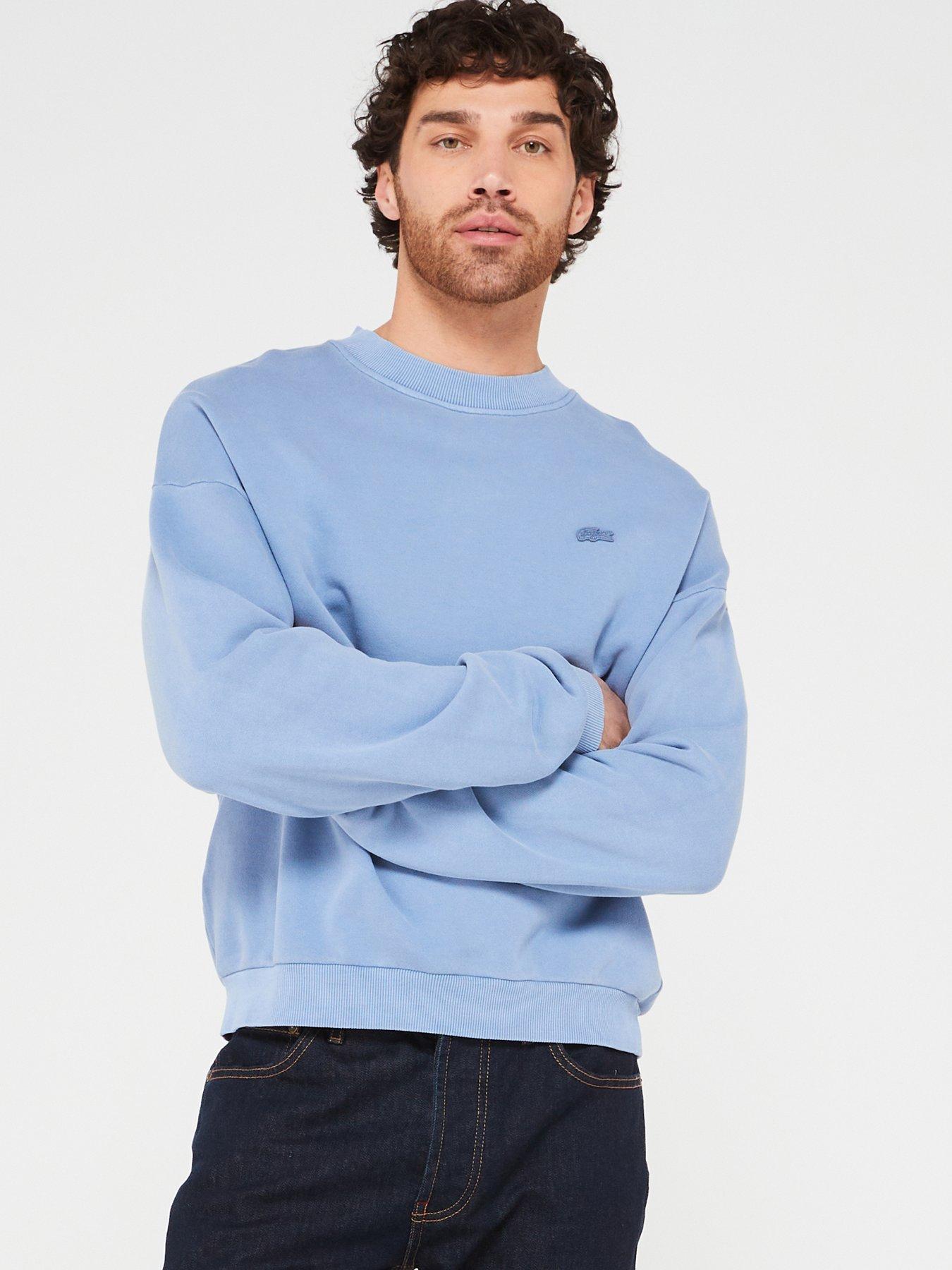 Lacoste Washed Effect Crew Sweat Top - Light Blue | Very.co.uk