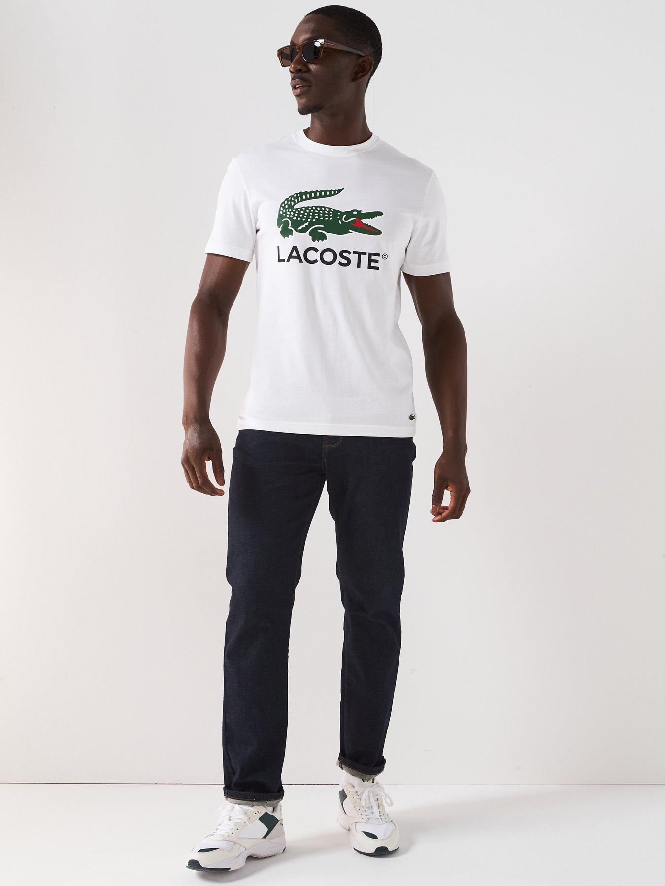 Image 3 of 4 of Lacoste Large Croc Logo Print T-Shirt - White