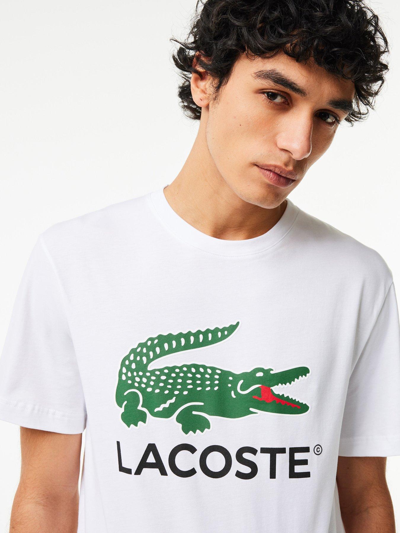 Lacoste Large Croc Logo Print T-Shirt - White | Very.co.uk