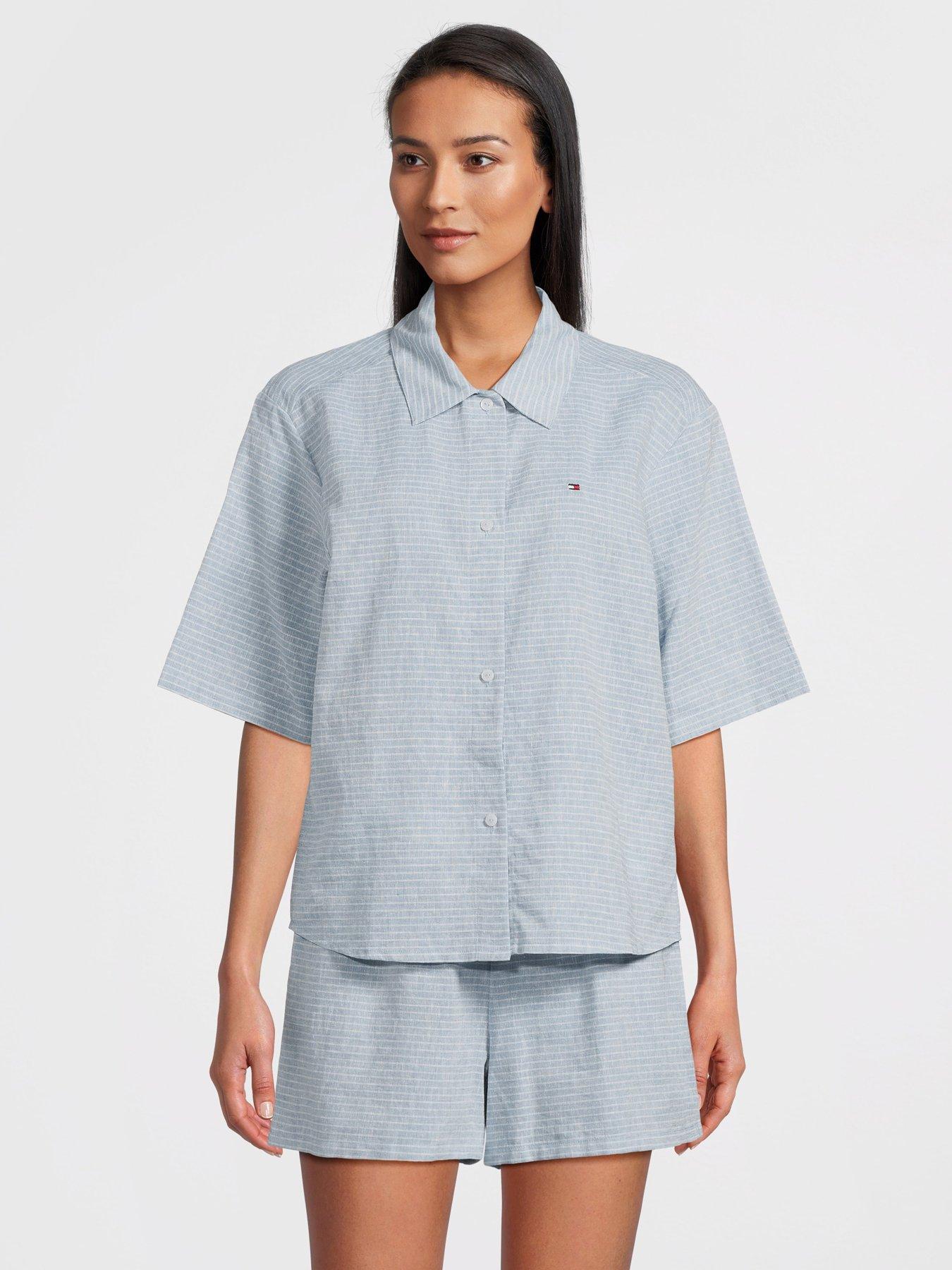 Tommy Hilfiger Short Sleeve Linen Pyjama Set - Blue