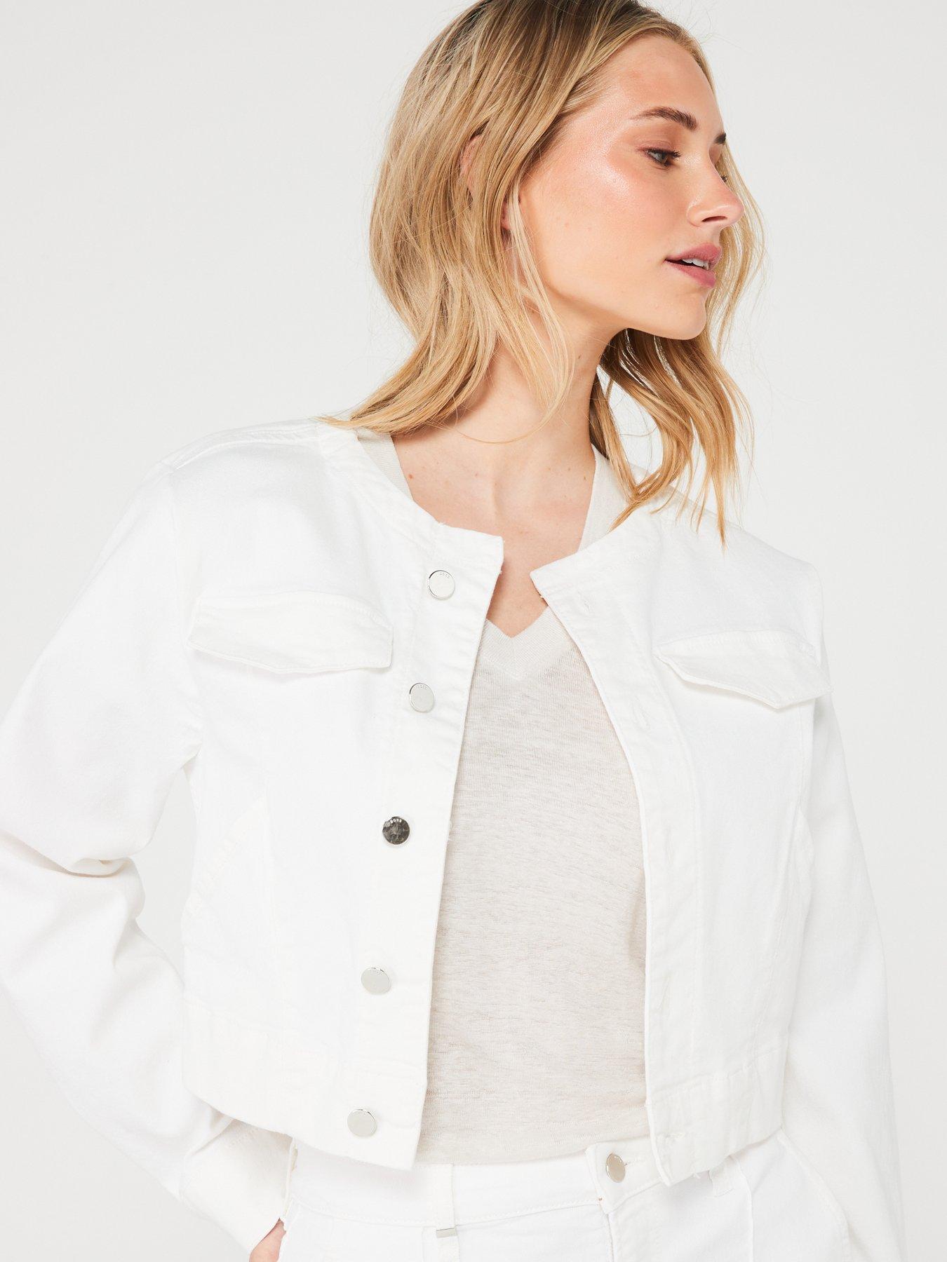 BLACK Collarless Denim Jacket White